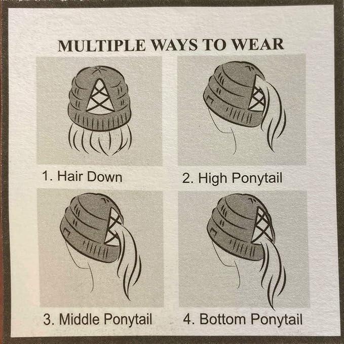 imageCC Beanie for Women Winter Hats Ponytail Hole Criss Cross Hat Messy Bun High Ponytail Knit CapAlmond Oil