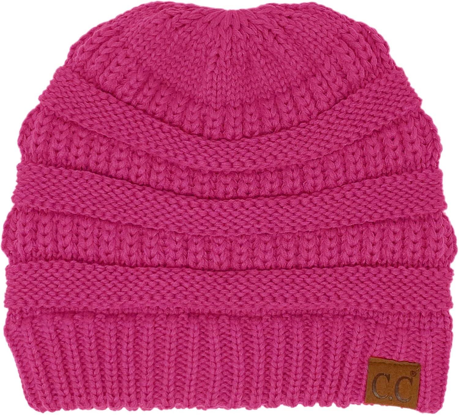 imageCC Beanie for Women Winter Hats Ponytail Hole Criss Cross Hat Messy Bun High Ponytail Knit CapMagenta