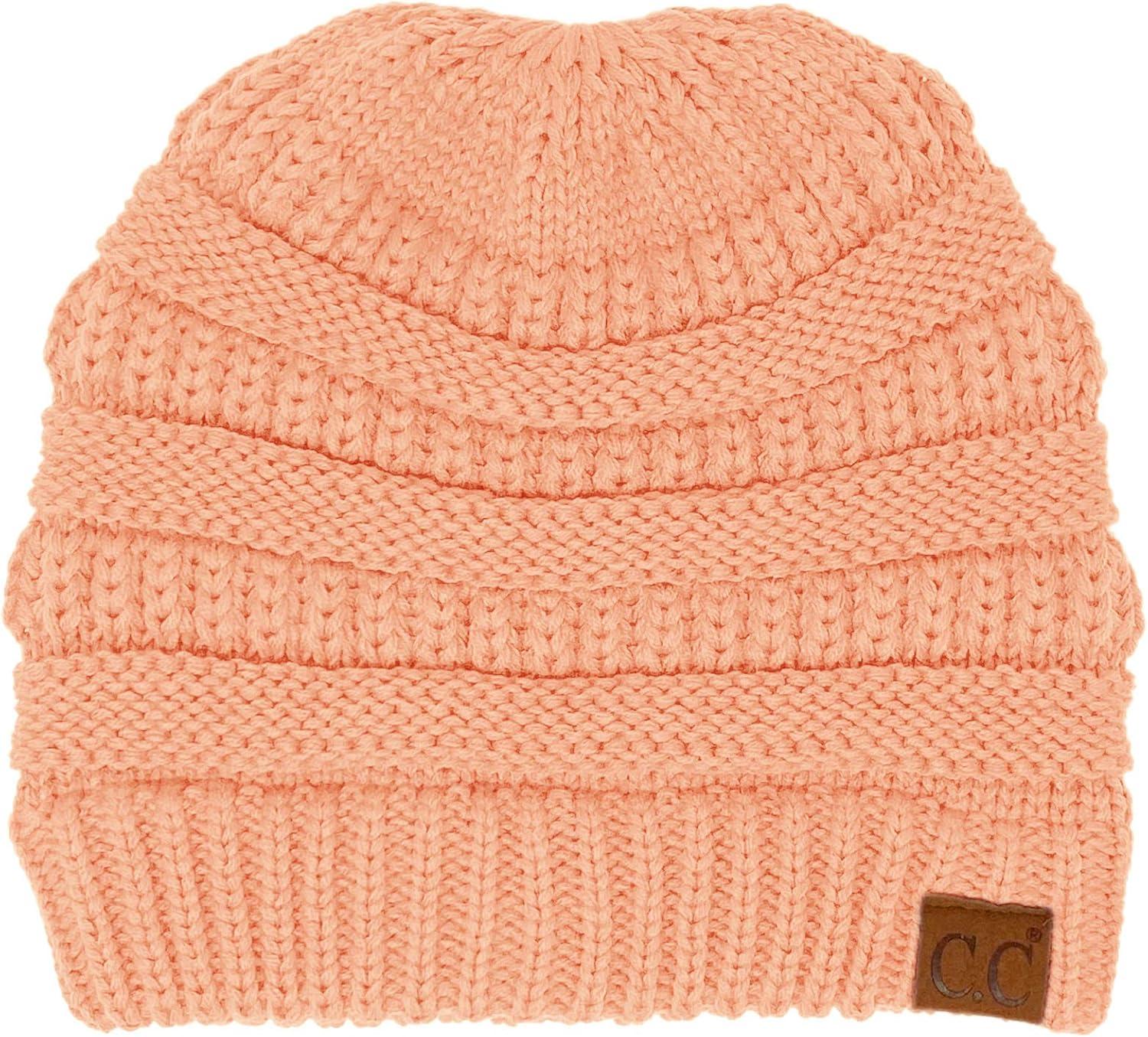 imageCC Beanie for Women Winter Hats Ponytail Hole Criss Cross Hat Messy Bun High Ponytail Knit CapRose Pink