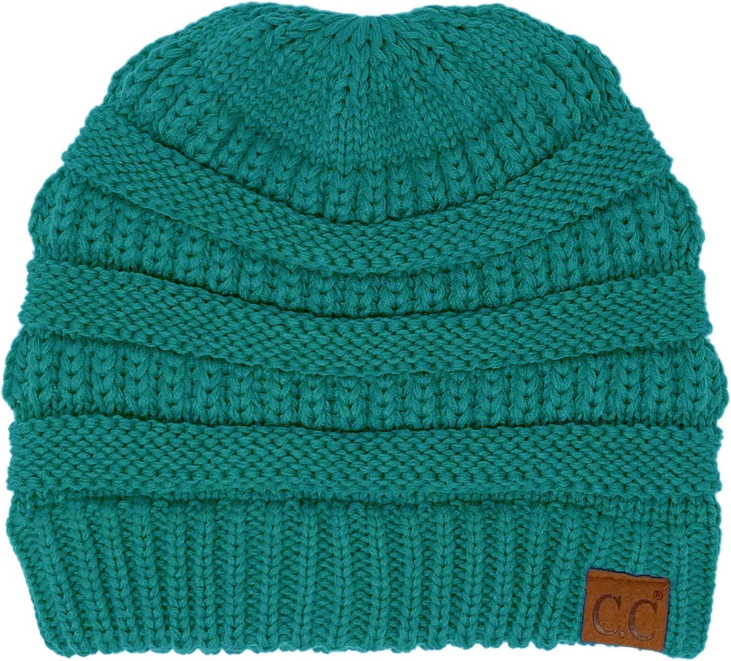 imageCC Beanie for Women Winter Hats Ponytail Hole Criss Cross Hat Messy Bun High Ponytail Knit CapTeal