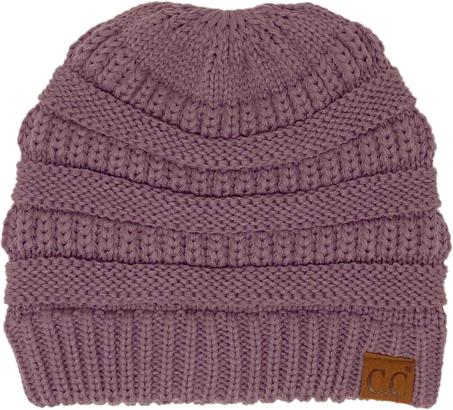imageCC Beanie for Women Winter Hats Ponytail Hole Criss Cross Hat Messy Bun High Ponytail Knit CapViolet