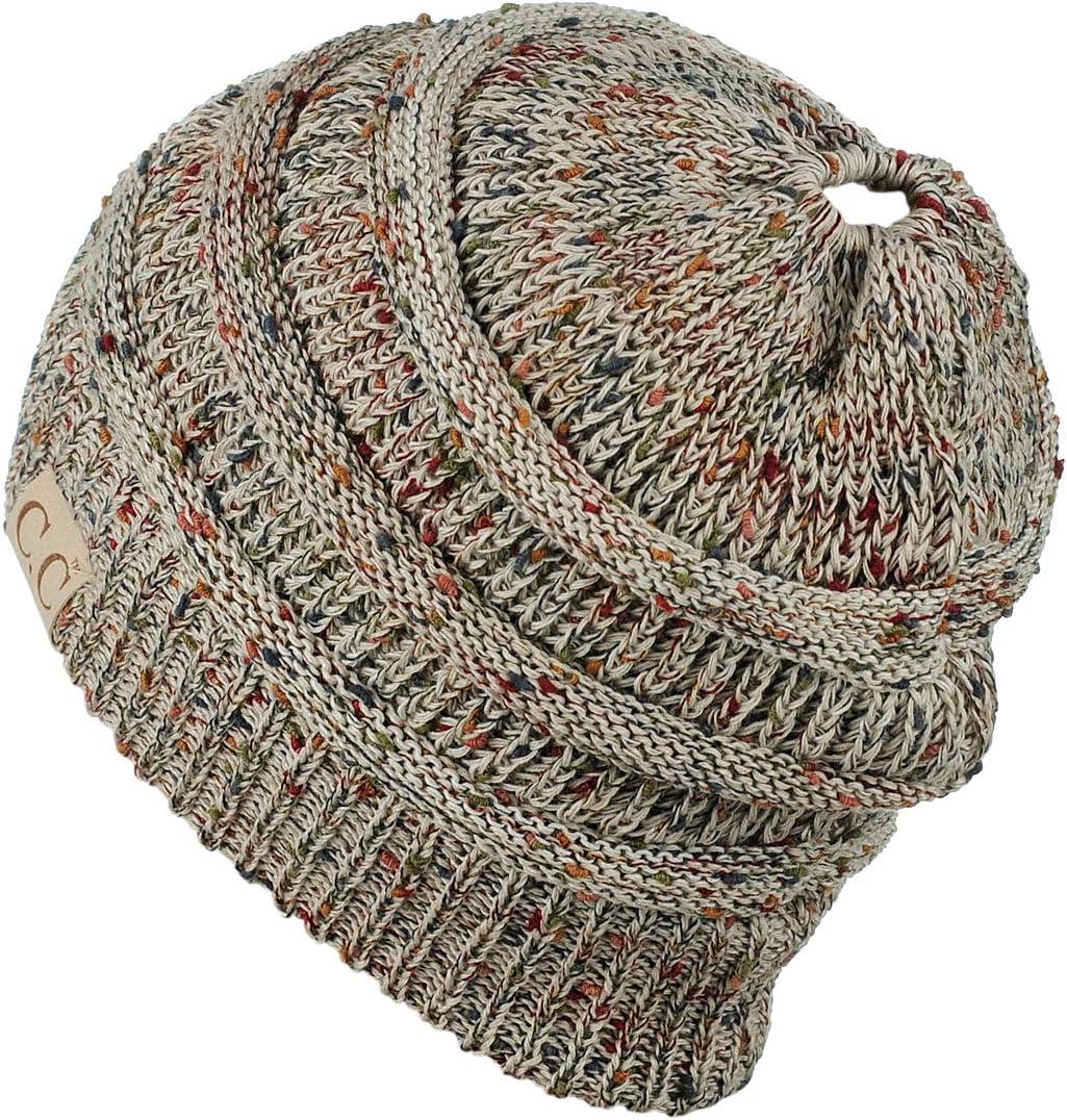 imageCC BeanieTail Cotton Blend All Season Daily Messy High Bun Ponytail Beanie HatConfetti Oatmeal
