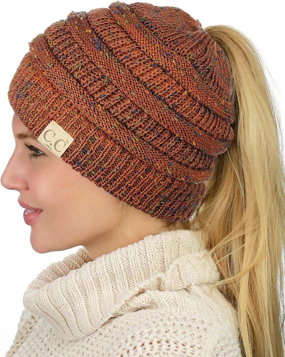 imageCC BeanieTail Cotton Blend All Season Daily Messy High Bun Ponytail Beanie HatConfetti Rust