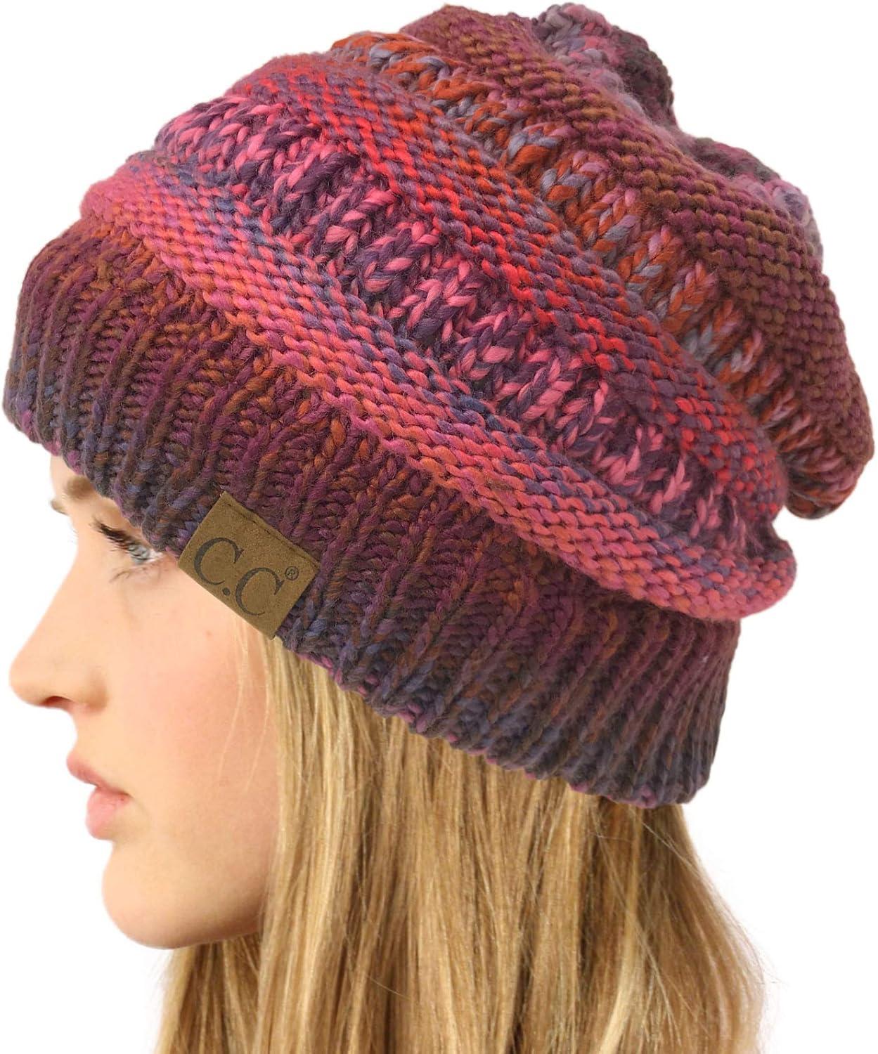 imageCC Classic Winter Fall Trendy Chunky Stretchy Cable Knit Beanie HatBurgundy Mix