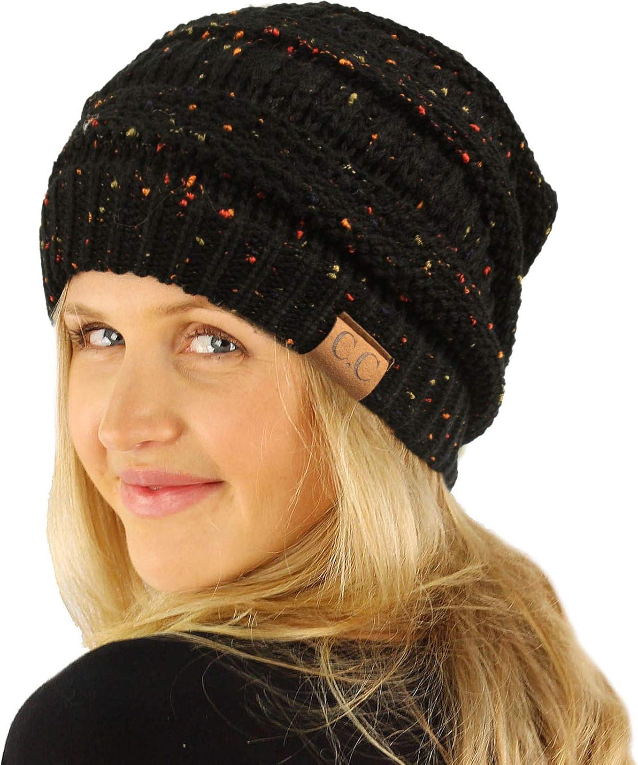 imageCC Classic Winter Fall Trendy Chunky Stretchy Cable Knit Beanie HatConfetti Black