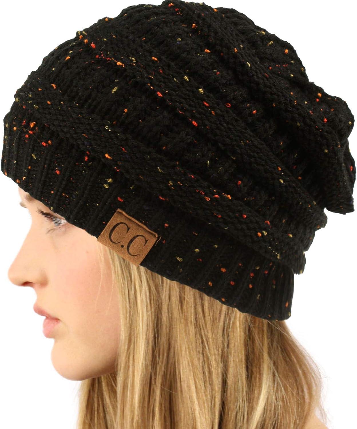 imageCC Classic Winter Fall Trendy Chunky Stretchy Cable Knit Beanie HatConfetti Black