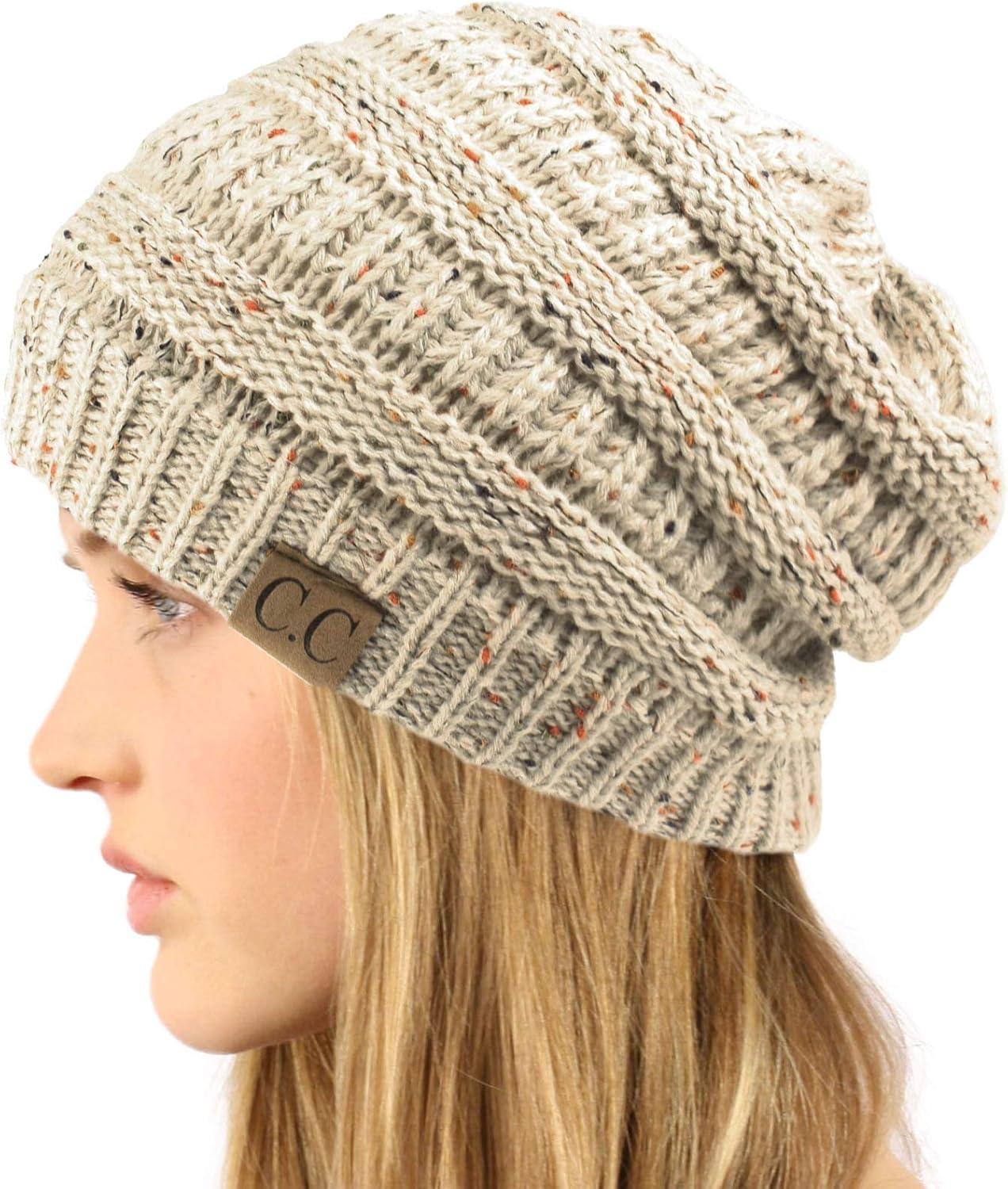 imageCC Classic Winter Fall Trendy Chunky Stretchy Cable Knit Beanie HatConfetti Oatmeal