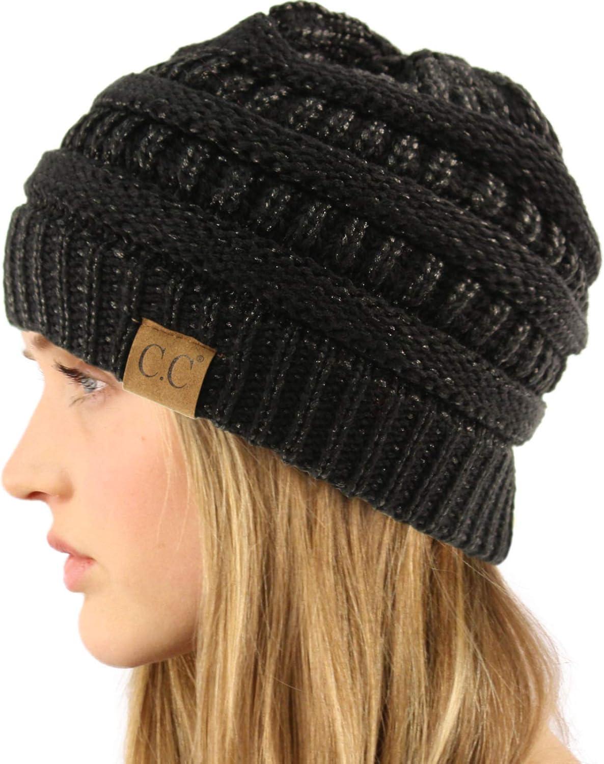 imageCC Classic Winter Fall Trendy Chunky Stretchy Cable Knit Beanie HatMetallic BlackBlack