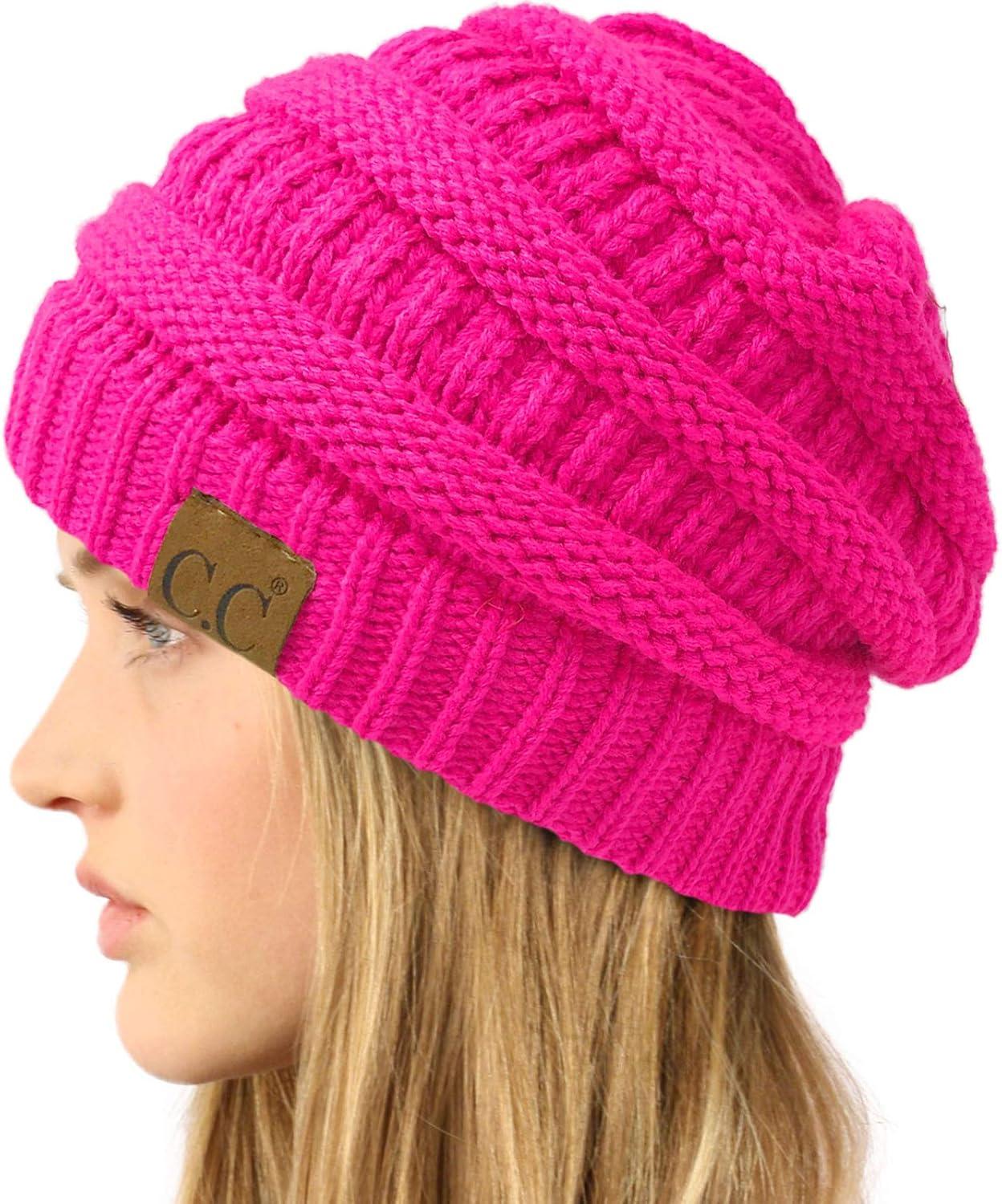 imageCC Classic Winter Fall Trendy Chunky Stretchy Cable Knit Beanie HatNeon Hot Pink