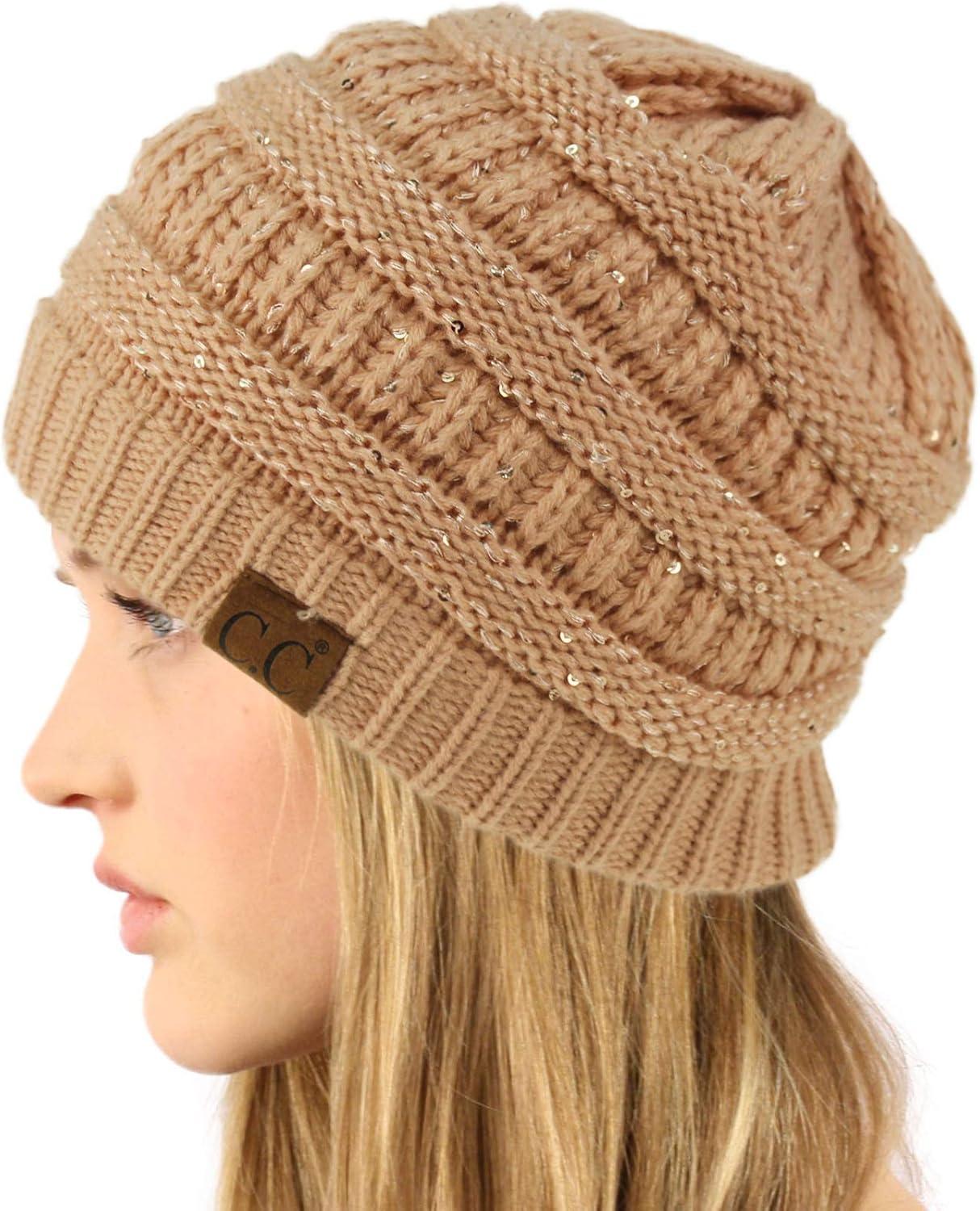 imageCC Classic Winter Fall Trendy Chunky Stretchy Cable Knit Beanie HatSequins Indi Pink