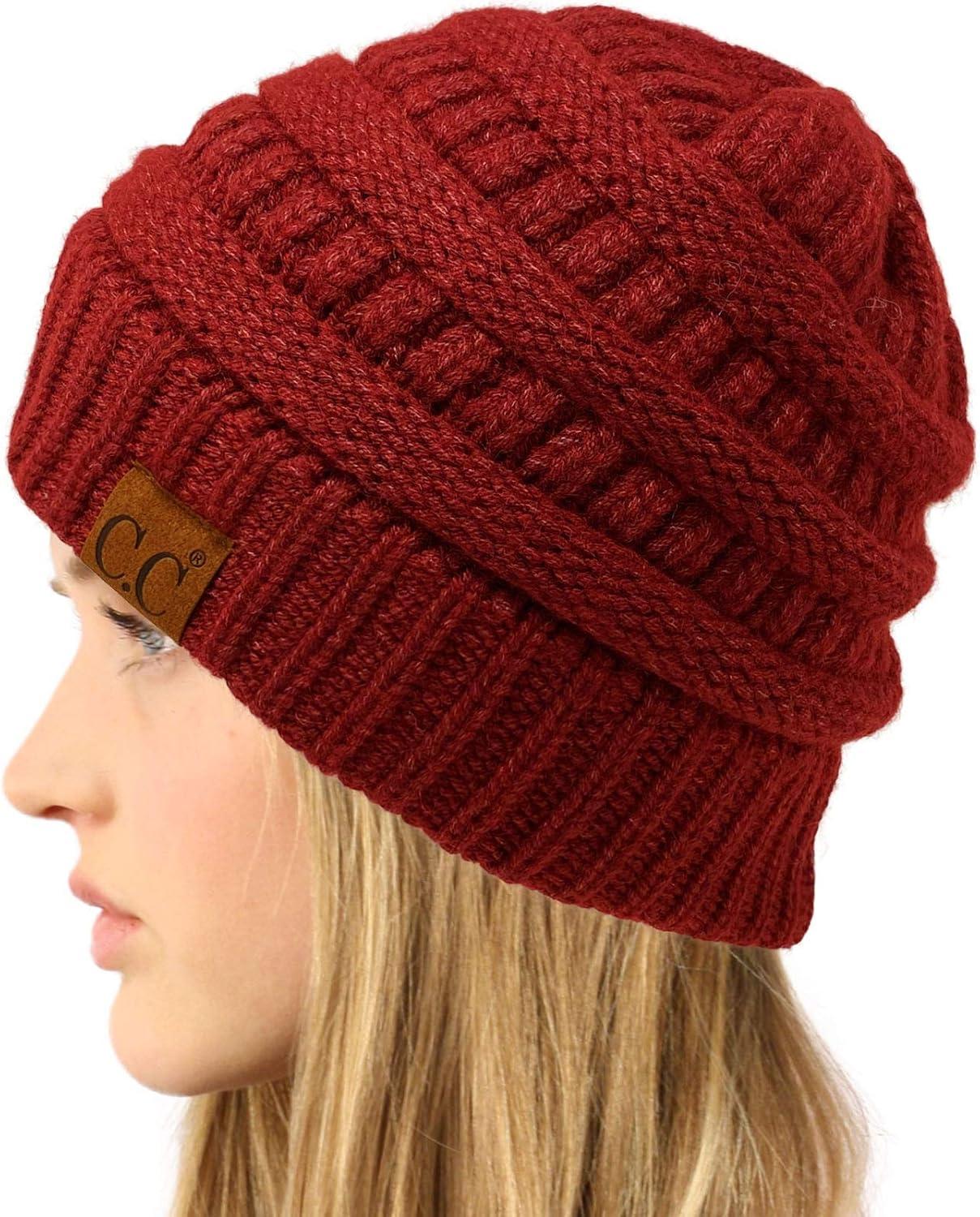 imageCC Classic Winter Fall Trendy Chunky Stretchy Cable Knit Beanie HatSnuggly Soft Berry Mix