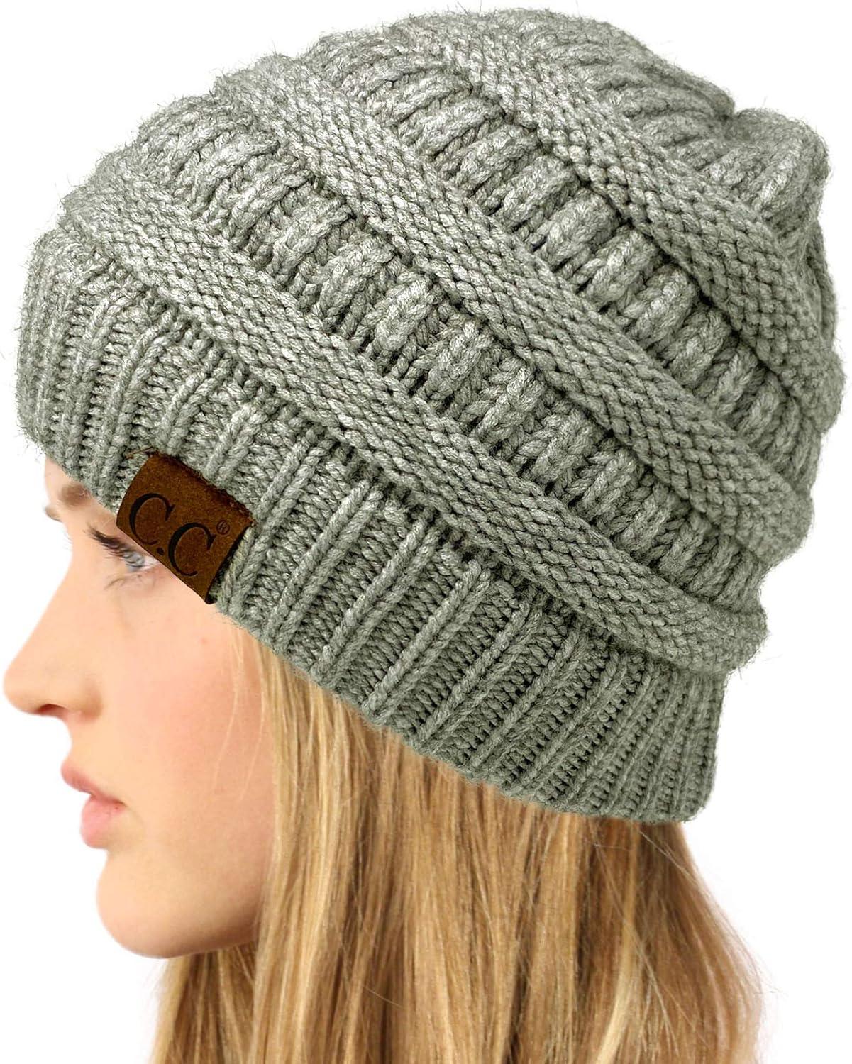 imageCC Classic Winter Fall Trendy Chunky Stretchy Cable Knit Beanie HatSnuggly Soft Lt Gray Mix