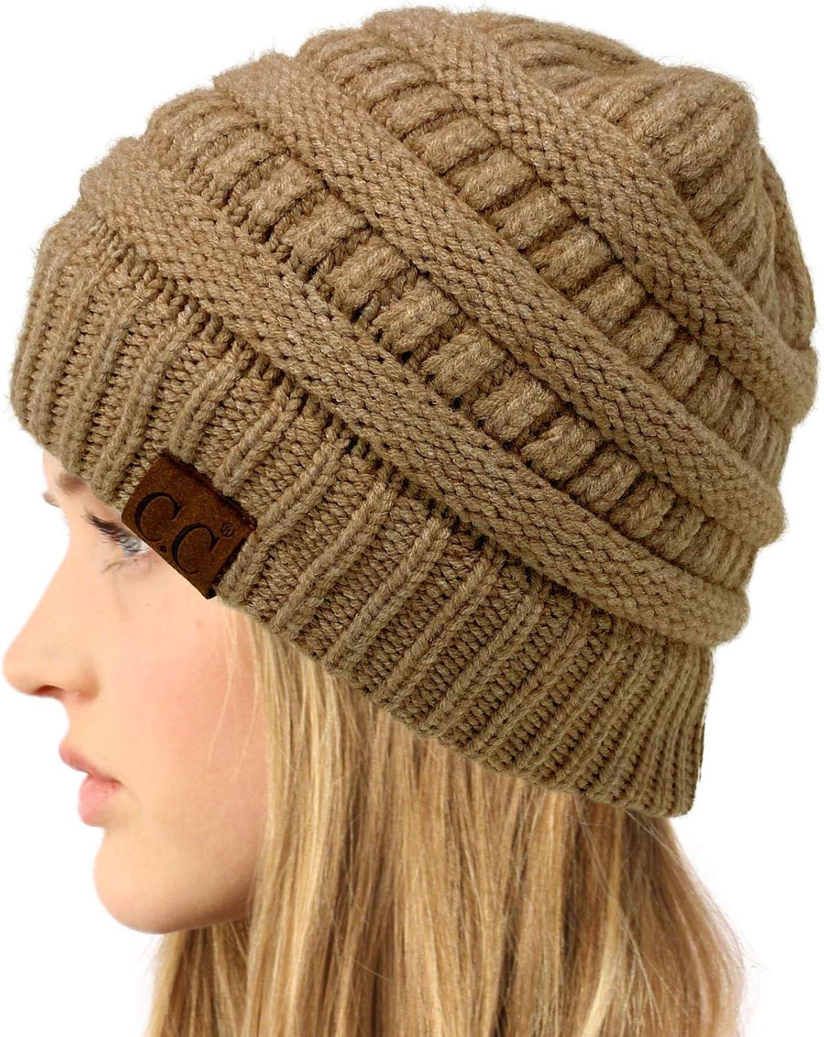 imageCC Classic Winter Fall Trendy Chunky Stretchy Cable Knit Beanie HatSnuggly Soft Lt Taupe Mix
