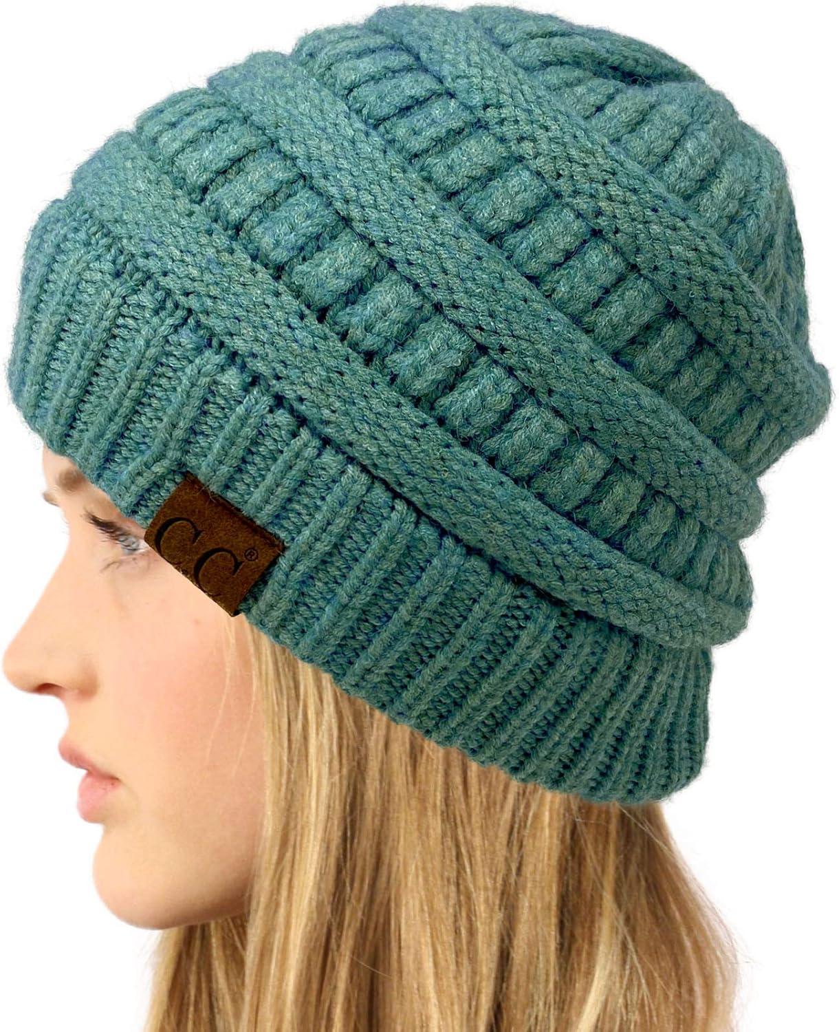 imageCC Classic Winter Fall Trendy Chunky Stretchy Cable Knit Beanie HatSnuggly Soft Steel Blue Mix
