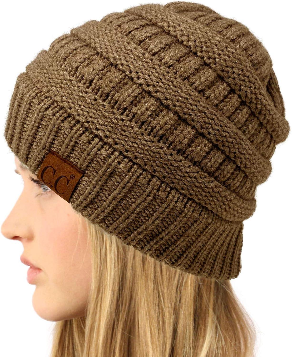 imageCC Classic Winter Fall Trendy Chunky Stretchy Cable Knit Beanie HatSnuggly Soft Taupe Mix