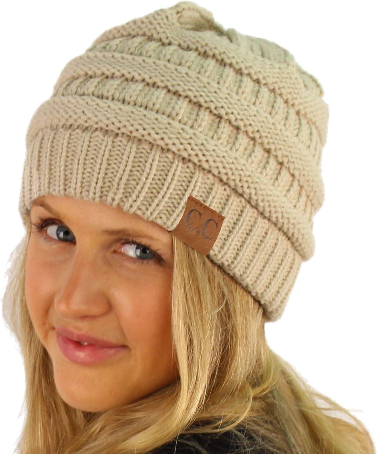 imageCC Classic Winter Fall Trendy Chunky Stretchy Cable Knit Beanie HatSolid Beige