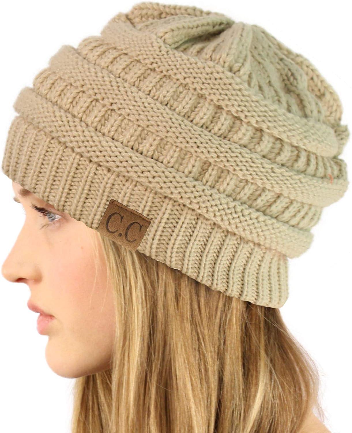 imageCC Classic Winter Fall Trendy Chunky Stretchy Cable Knit Beanie HatSolid Beige