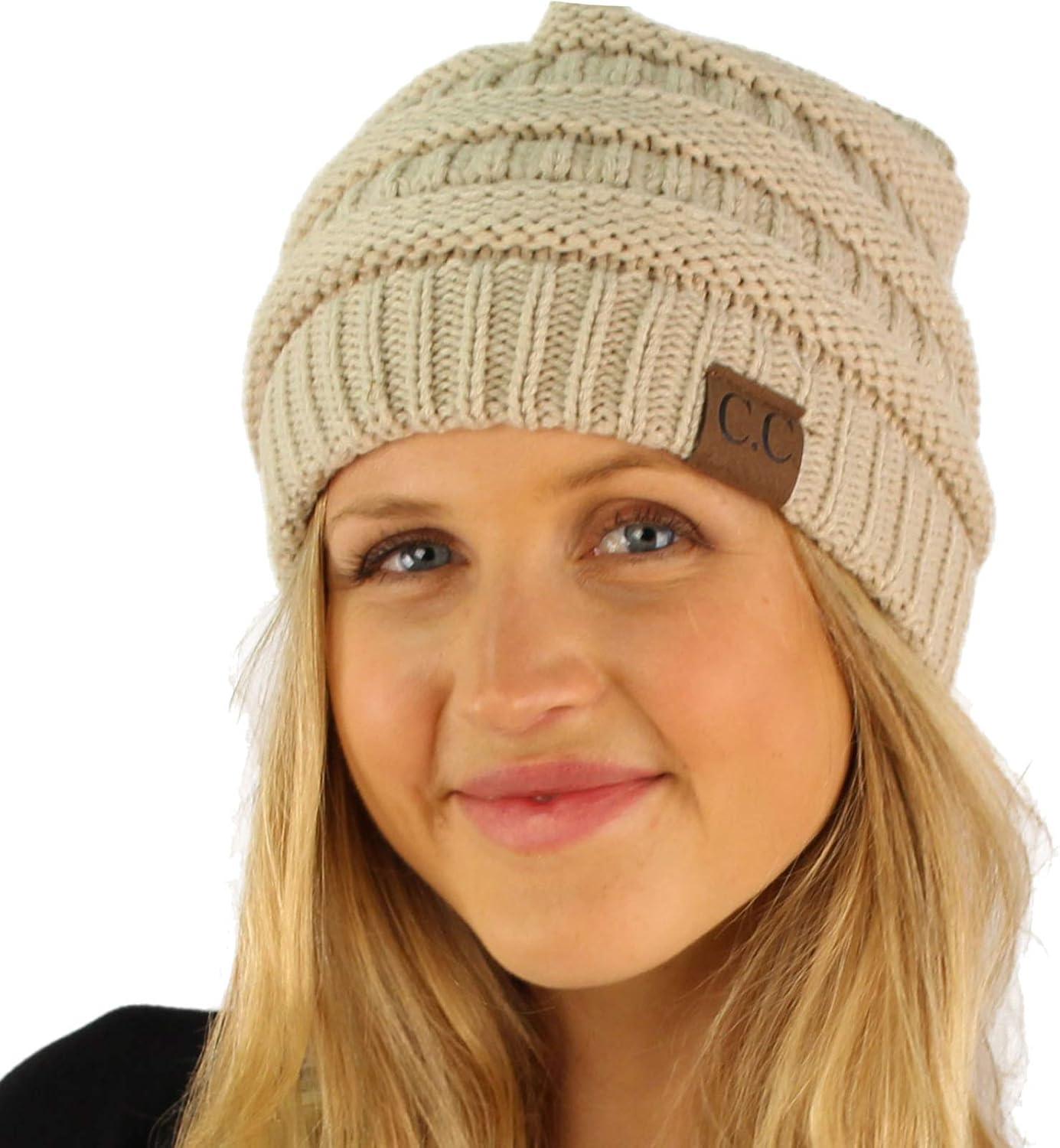 imageCC Classic Winter Fall Trendy Chunky Stretchy Cable Knit Beanie HatSolid Beige