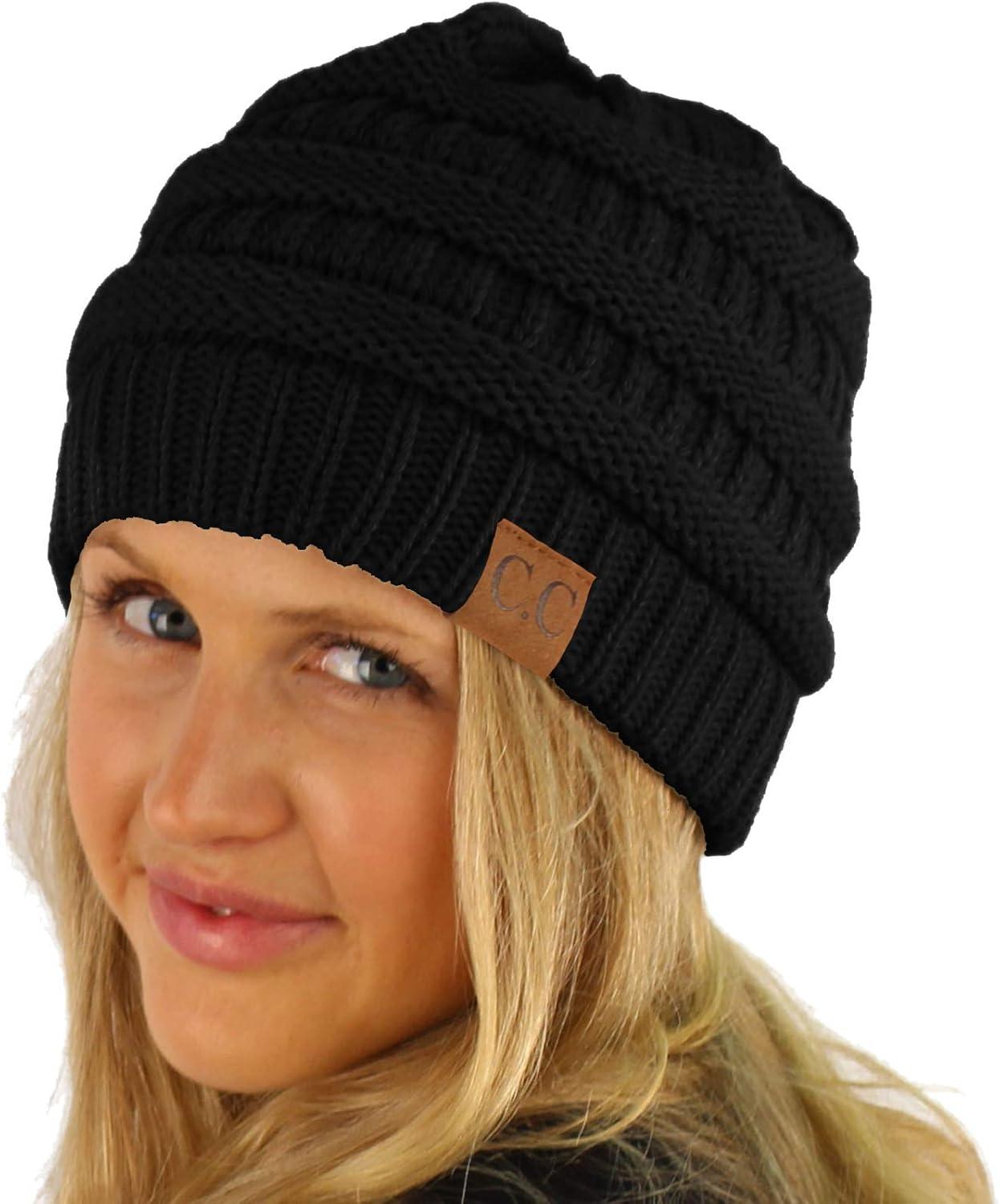 imageCC Classic Winter Fall Trendy Chunky Stretchy Cable Knit Beanie HatSolid Black