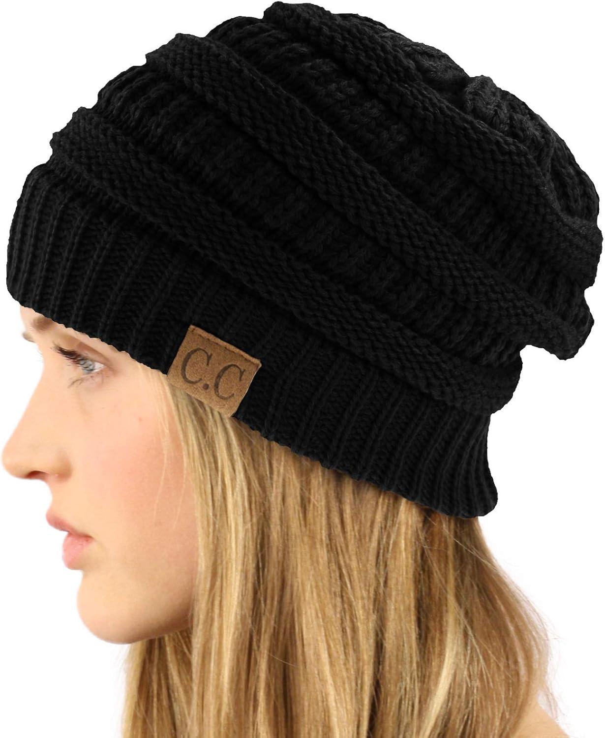 imageCC Classic Winter Fall Trendy Chunky Stretchy Cable Knit Beanie HatSolid Black
