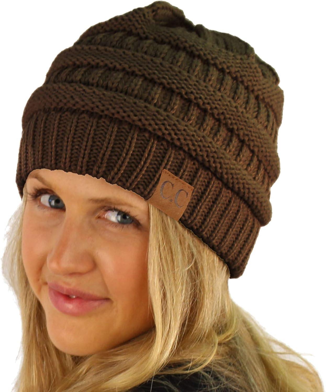 imageCC Classic Winter Fall Trendy Chunky Stretchy Cable Knit Beanie HatSolid Brown