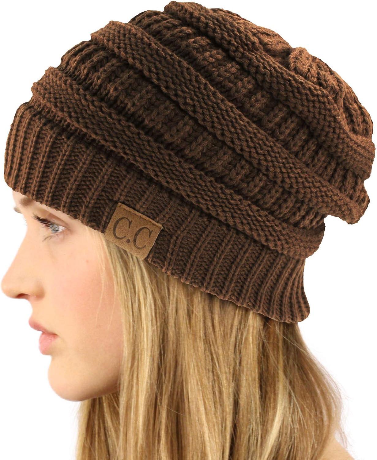 imageCC Classic Winter Fall Trendy Chunky Stretchy Cable Knit Beanie HatSolid Brown