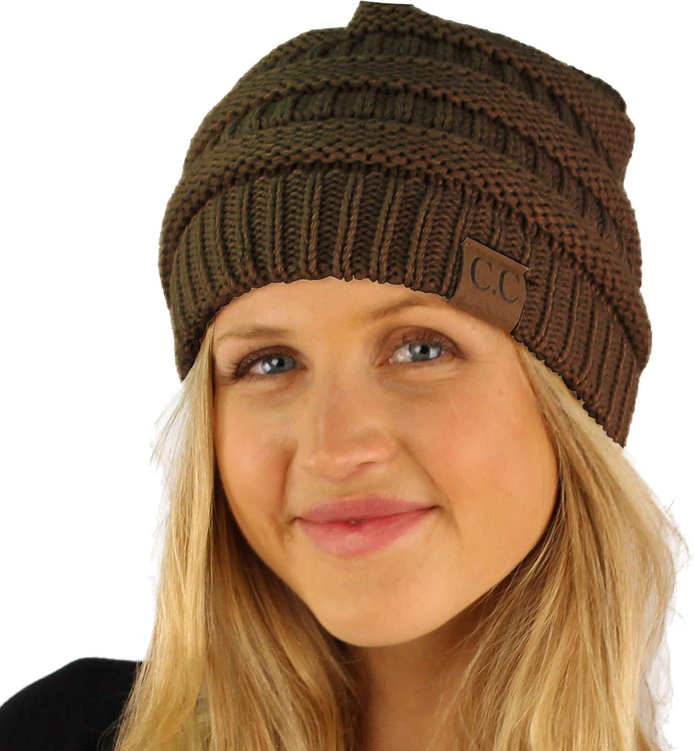 imageCC Classic Winter Fall Trendy Chunky Stretchy Cable Knit Beanie HatSolid Brown