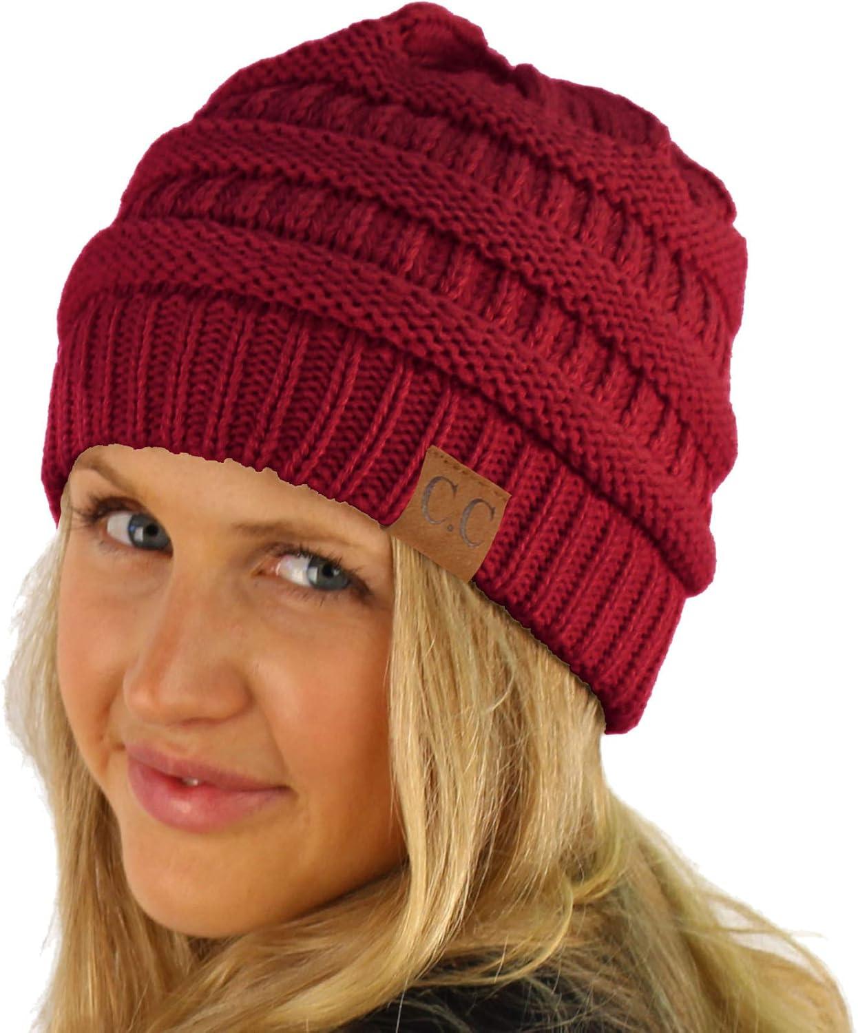 imageCC Classic Winter Fall Trendy Chunky Stretchy Cable Knit Beanie HatSolid Burgundy
