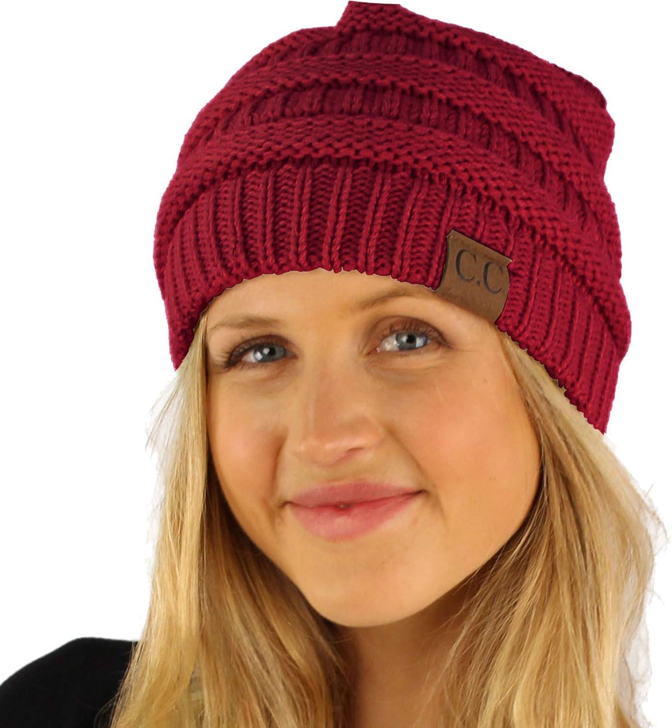 imageCC Classic Winter Fall Trendy Chunky Stretchy Cable Knit Beanie HatSolid Burgundy