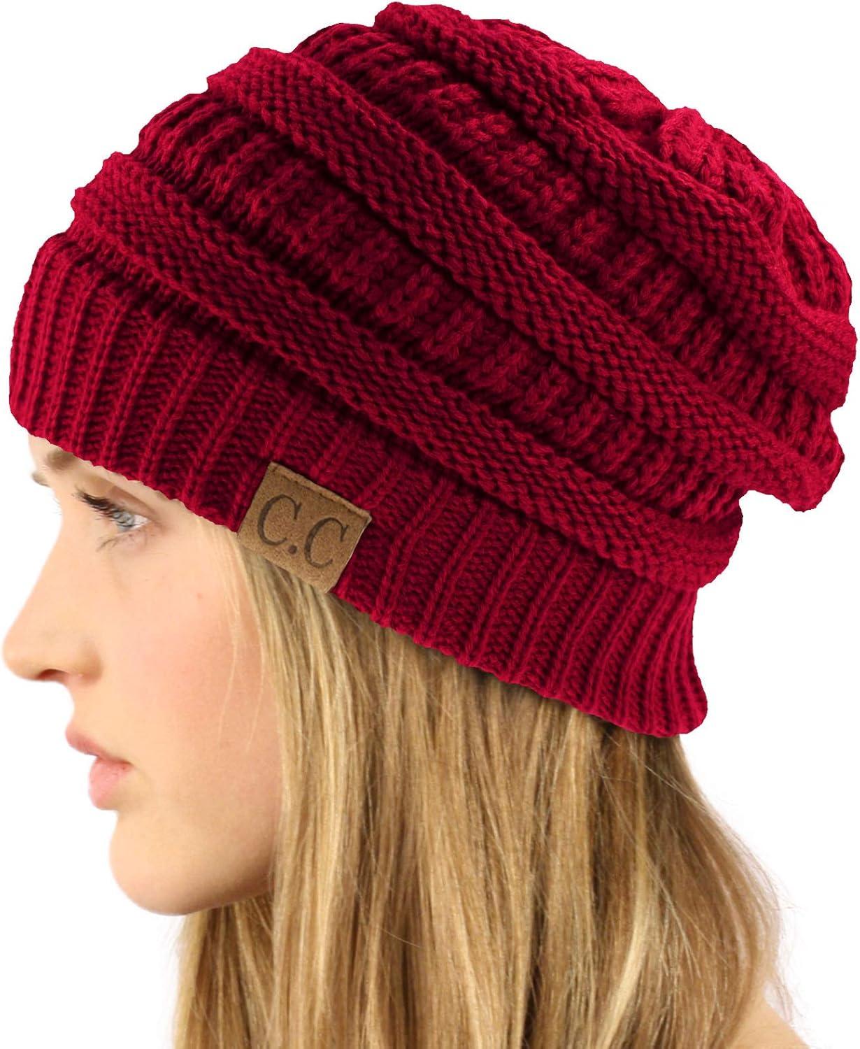 imageCC Classic Winter Fall Trendy Chunky Stretchy Cable Knit Beanie HatSolid Burgundy