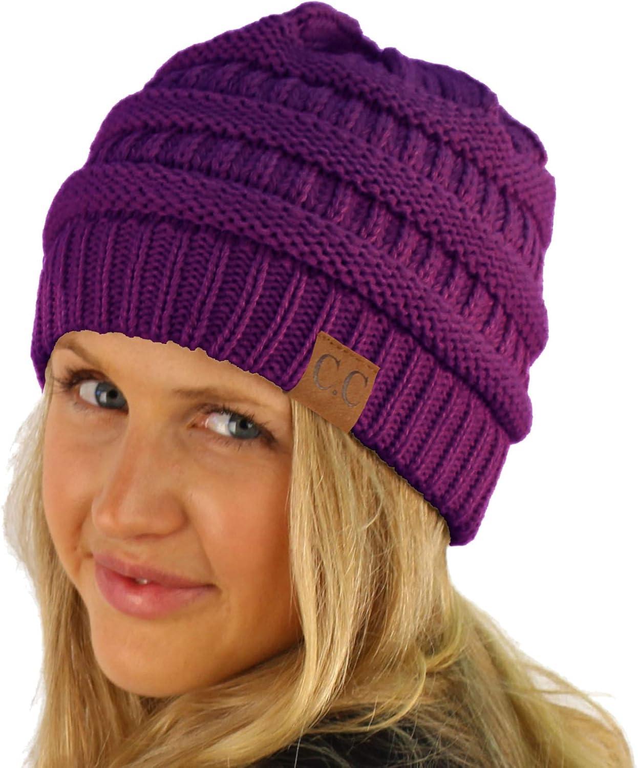 imageCC Classic Winter Fall Trendy Chunky Stretchy Cable Knit Beanie HatSolid Dk Purple