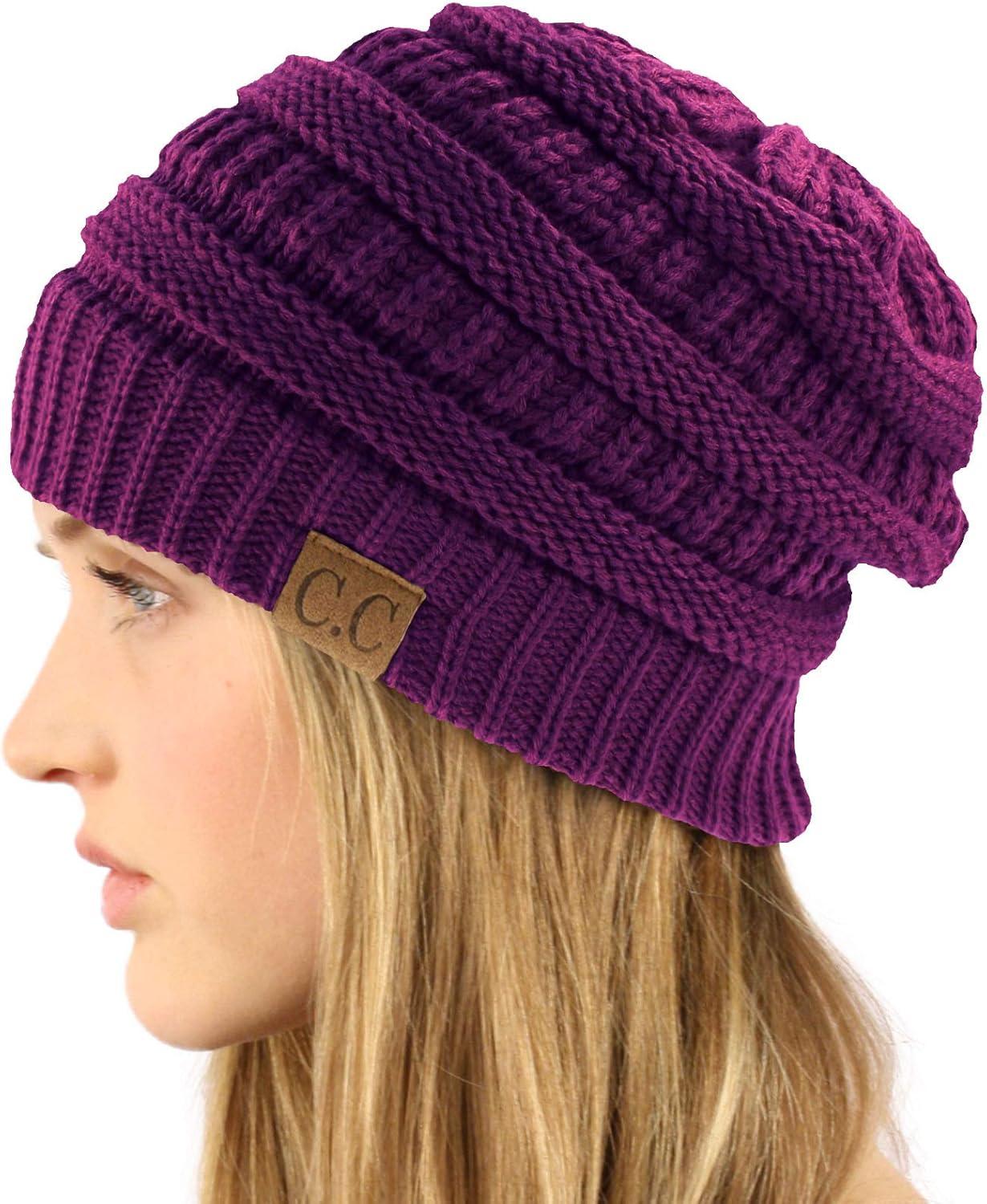 imageCC Classic Winter Fall Trendy Chunky Stretchy Cable Knit Beanie HatSolid Dk Purple