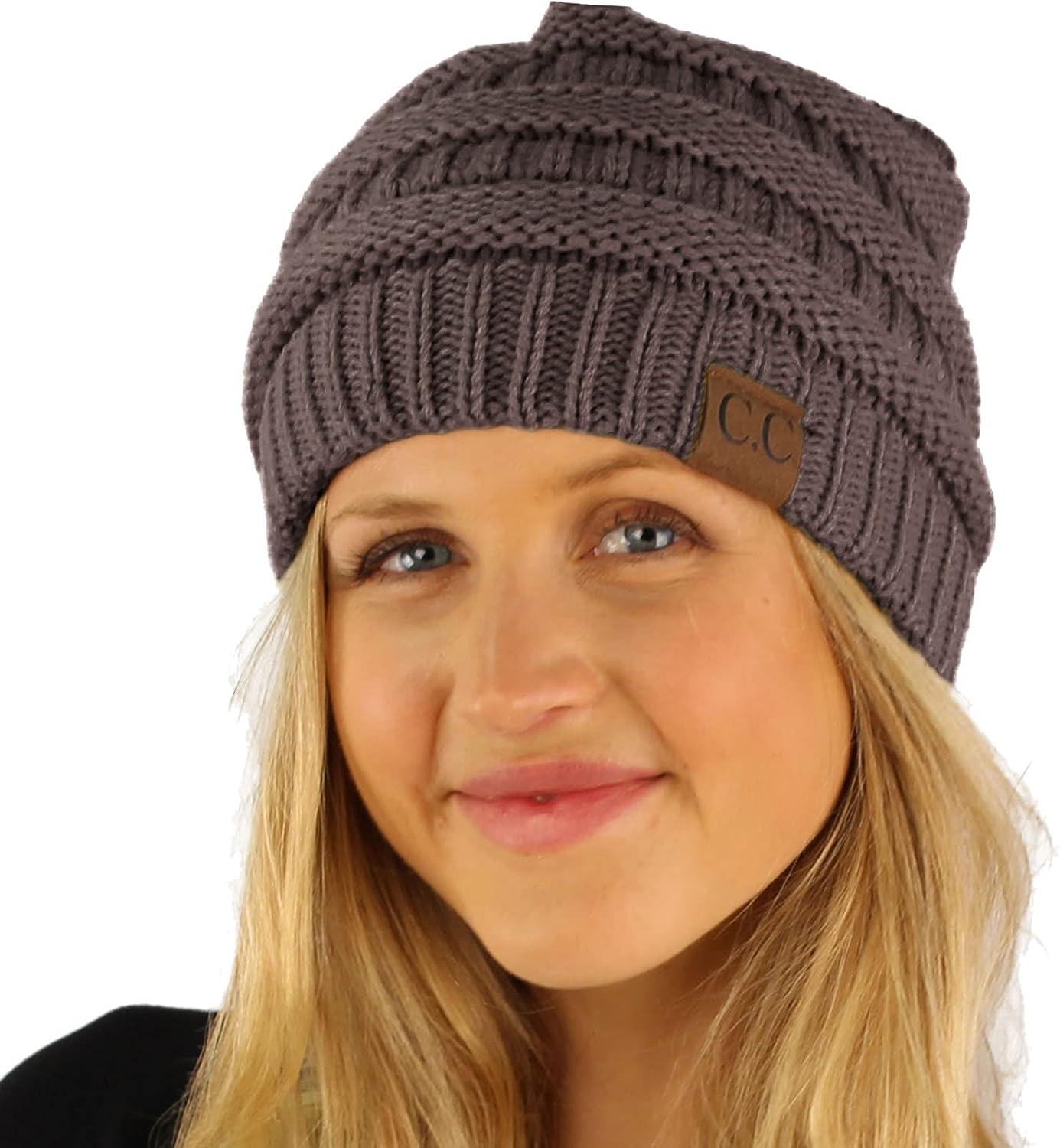 imageCC Classic Winter Fall Trendy Chunky Stretchy Cable Knit Beanie HatSolid Earth Gray