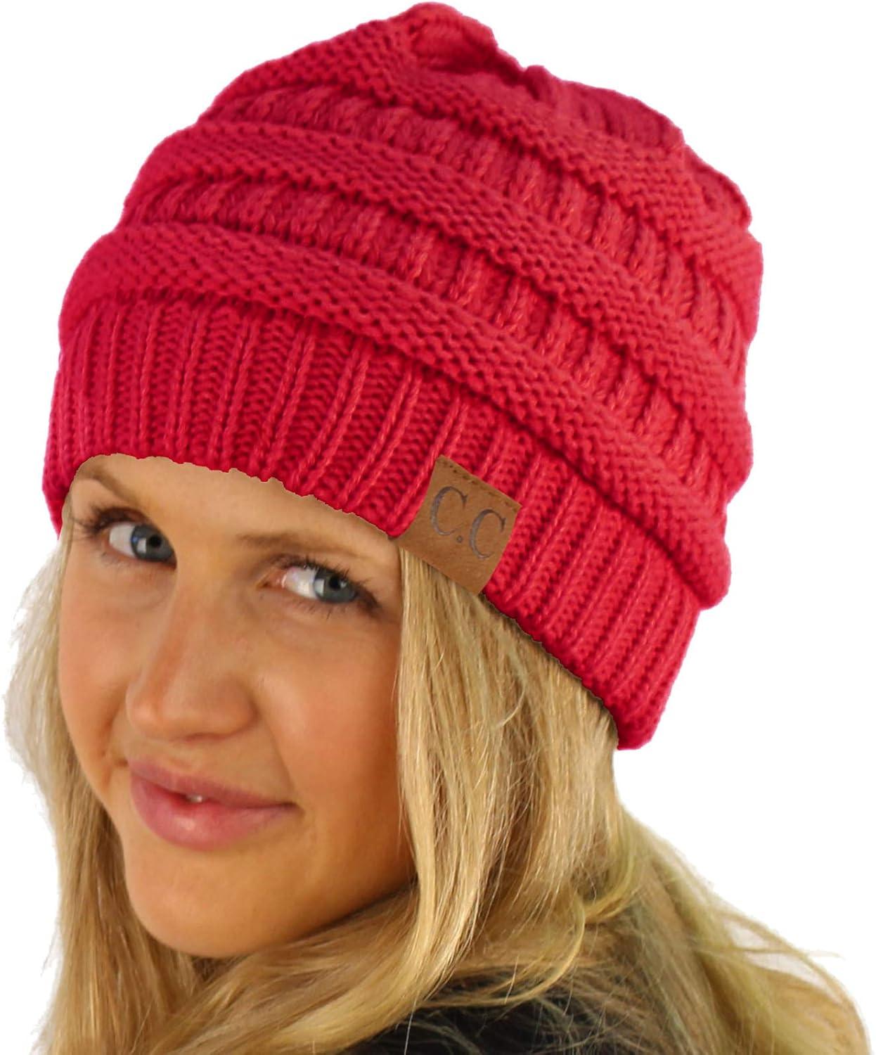 imageCC Classic Winter Fall Trendy Chunky Stretchy Cable Knit Beanie HatSolid Hot Pink