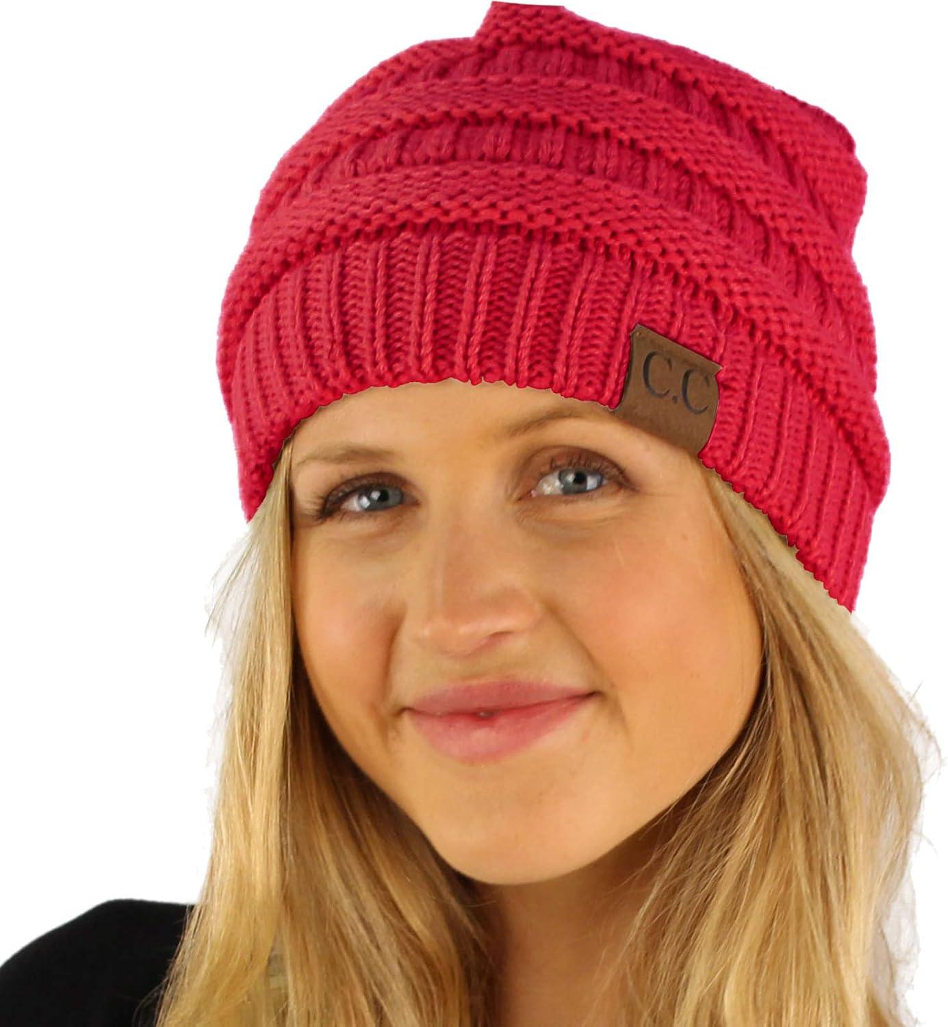 imageCC Classic Winter Fall Trendy Chunky Stretchy Cable Knit Beanie HatSolid Hot Pink