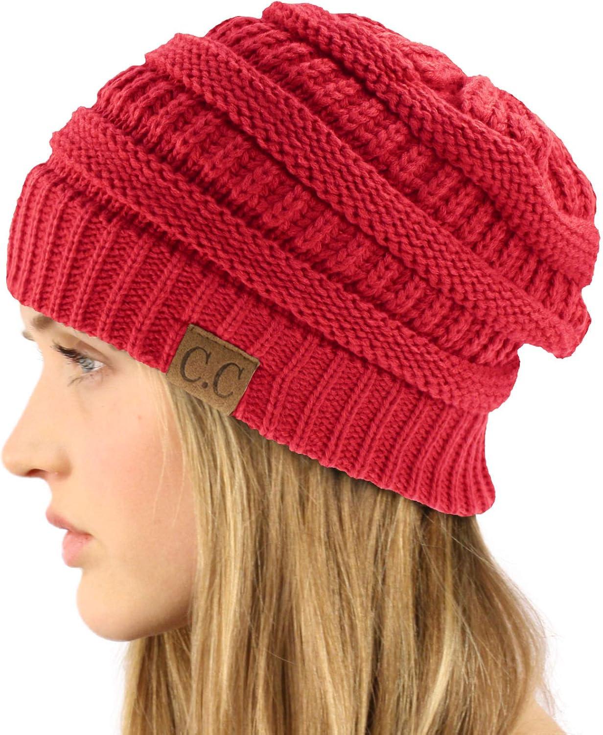 imageCC Classic Winter Fall Trendy Chunky Stretchy Cable Knit Beanie HatSolid Hot Pink