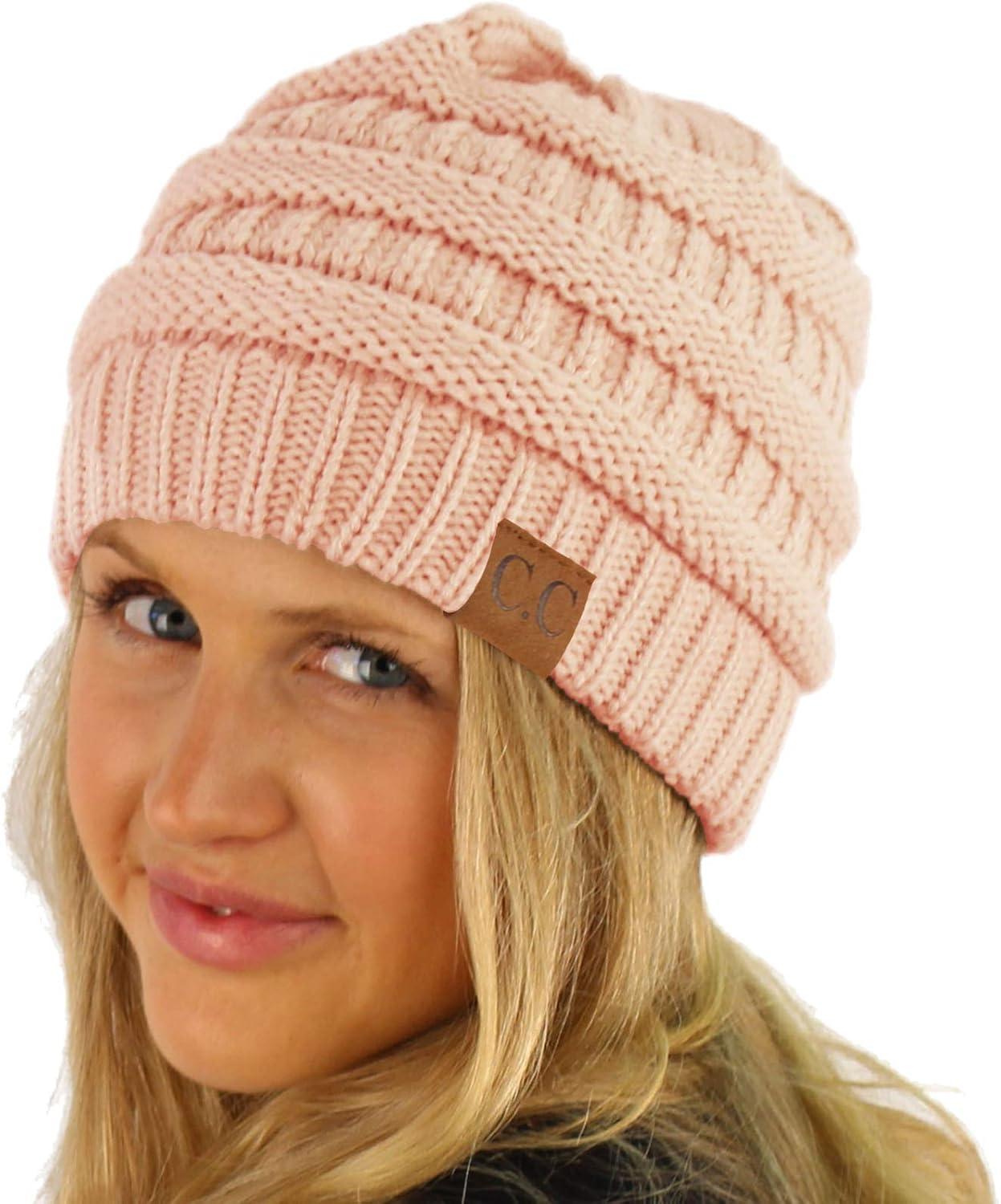 imageCC Classic Winter Fall Trendy Chunky Stretchy Cable Knit Beanie HatSolid Indi Pink