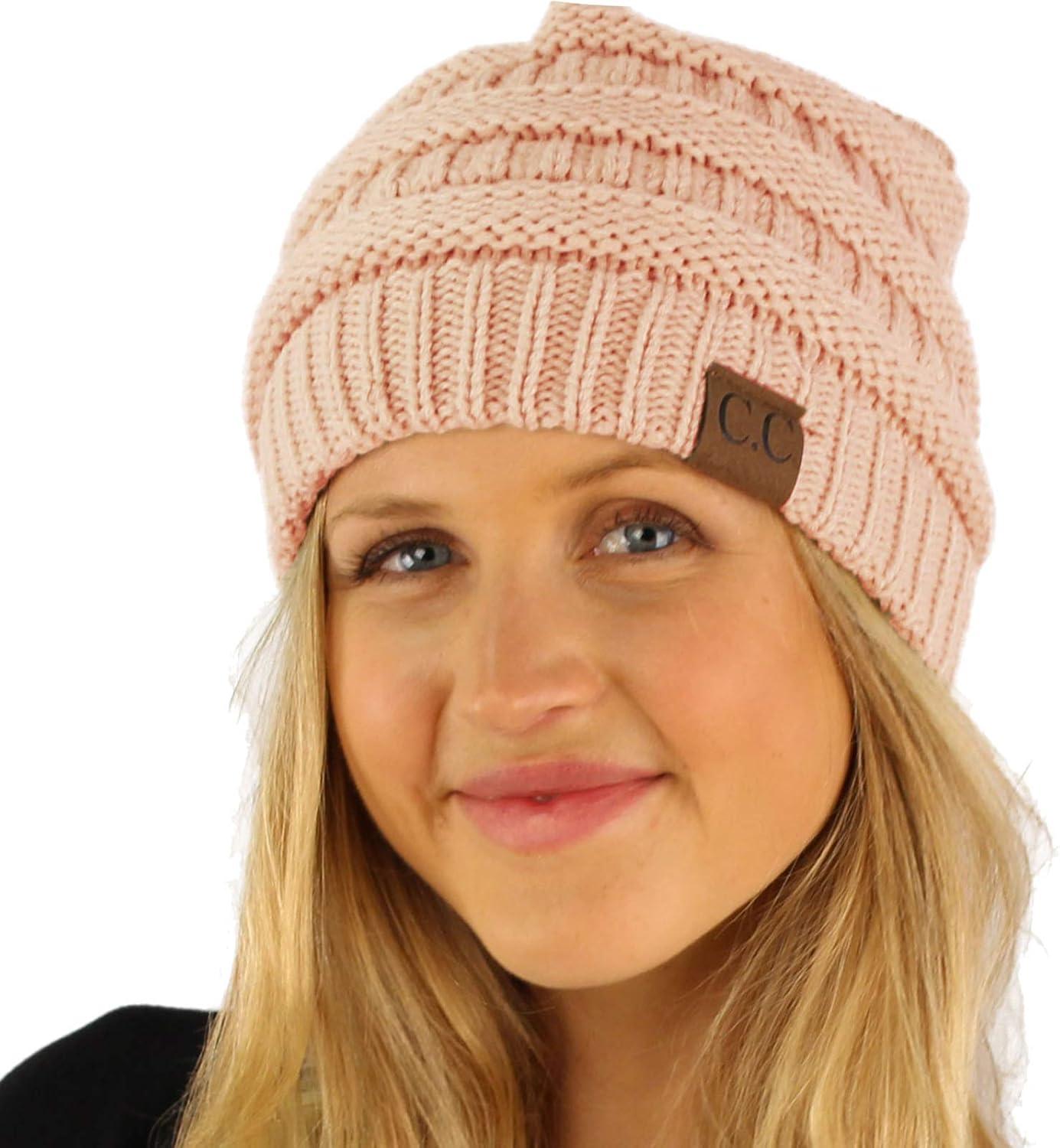 imageCC Classic Winter Fall Trendy Chunky Stretchy Cable Knit Beanie HatSolid Indi Pink