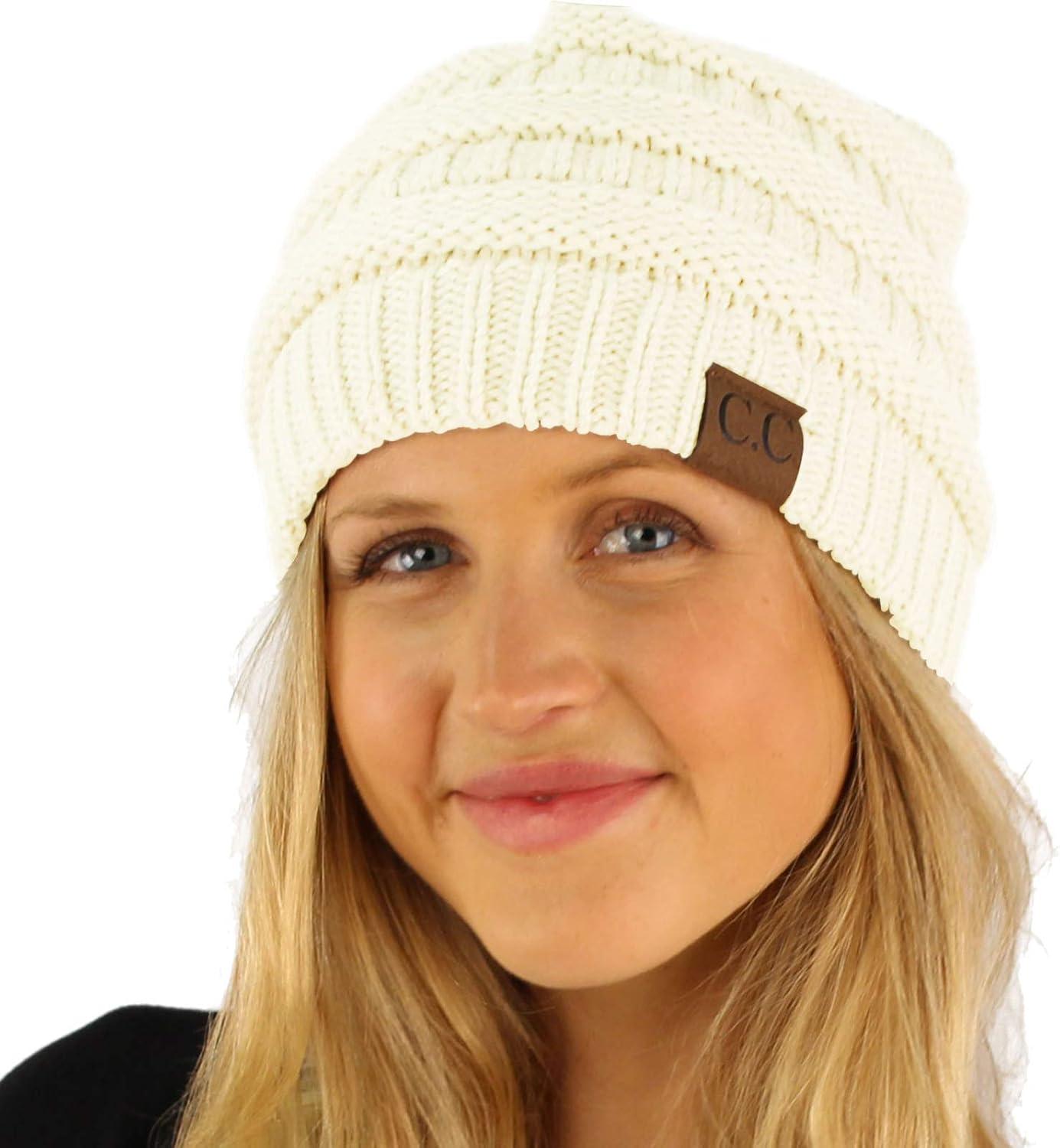 imageCC Classic Winter Fall Trendy Chunky Stretchy Cable Knit Beanie HatSolid Ivory