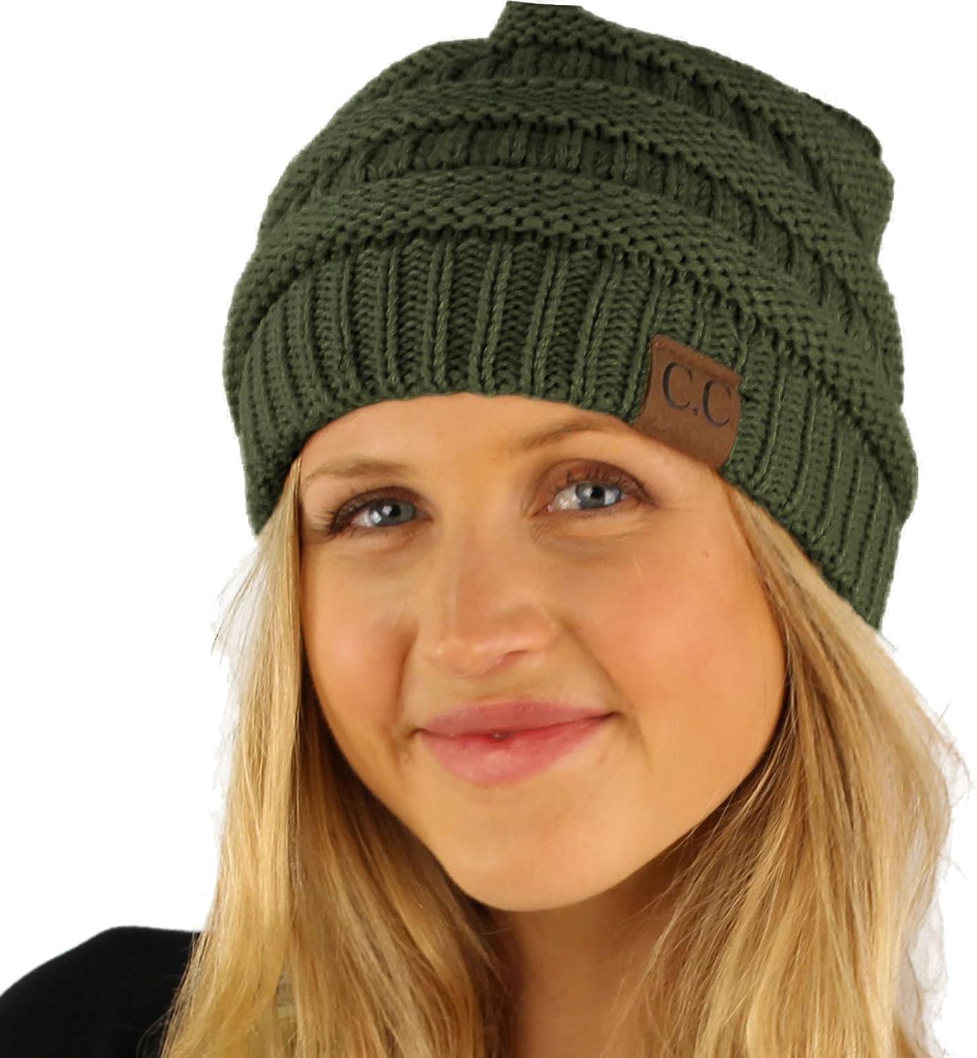 imageCC Classic Winter Fall Trendy Chunky Stretchy Cable Knit Beanie HatSolid Moss