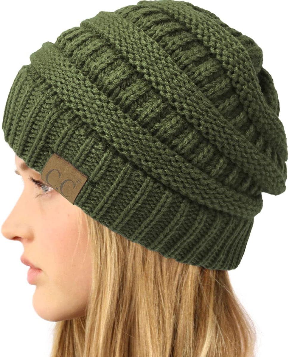 imageCC Classic Winter Fall Trendy Chunky Stretchy Cable Knit Beanie HatSolid Moss
