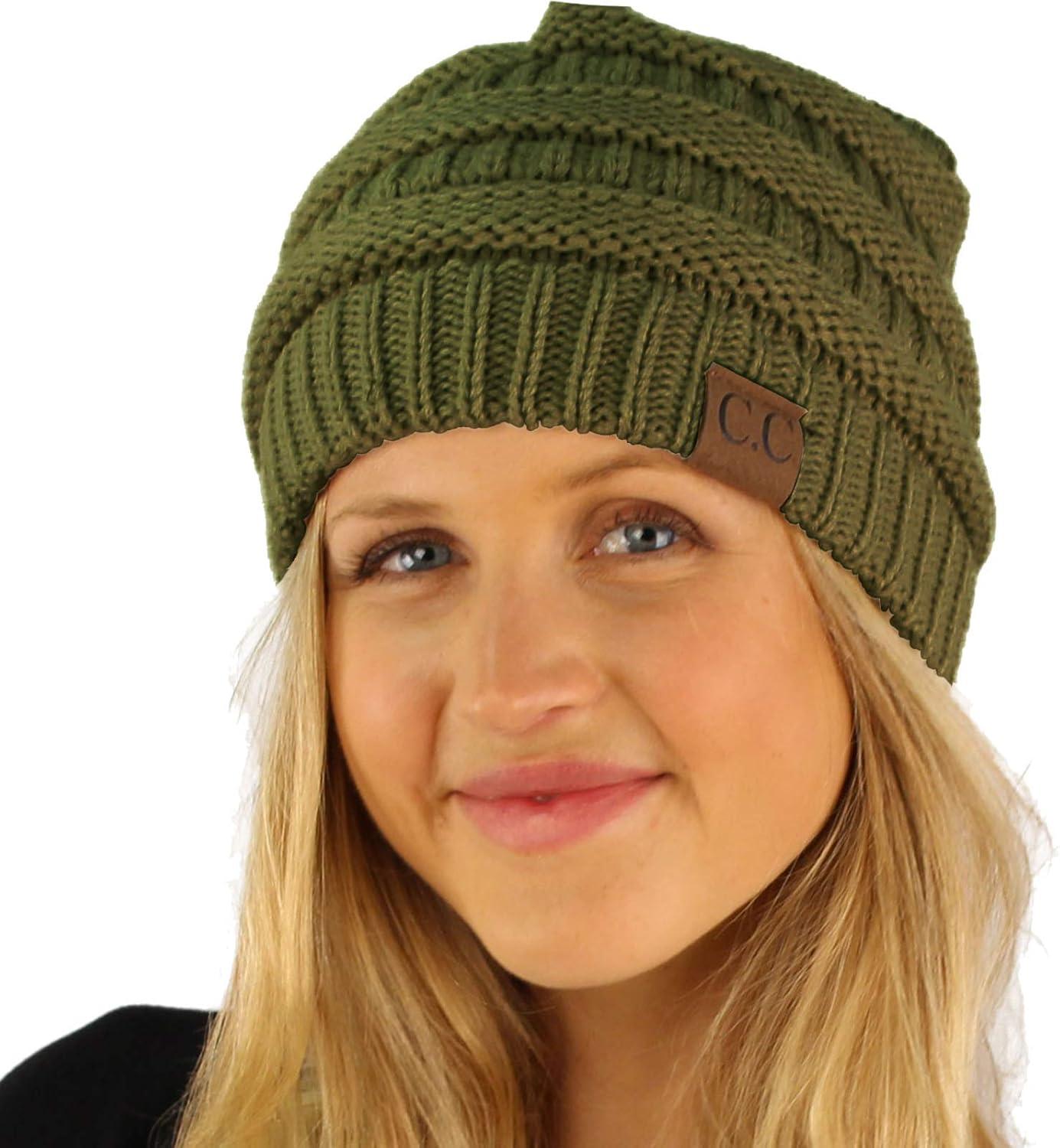 imageCC Classic Winter Fall Trendy Chunky Stretchy Cable Knit Beanie HatSolid New Olive