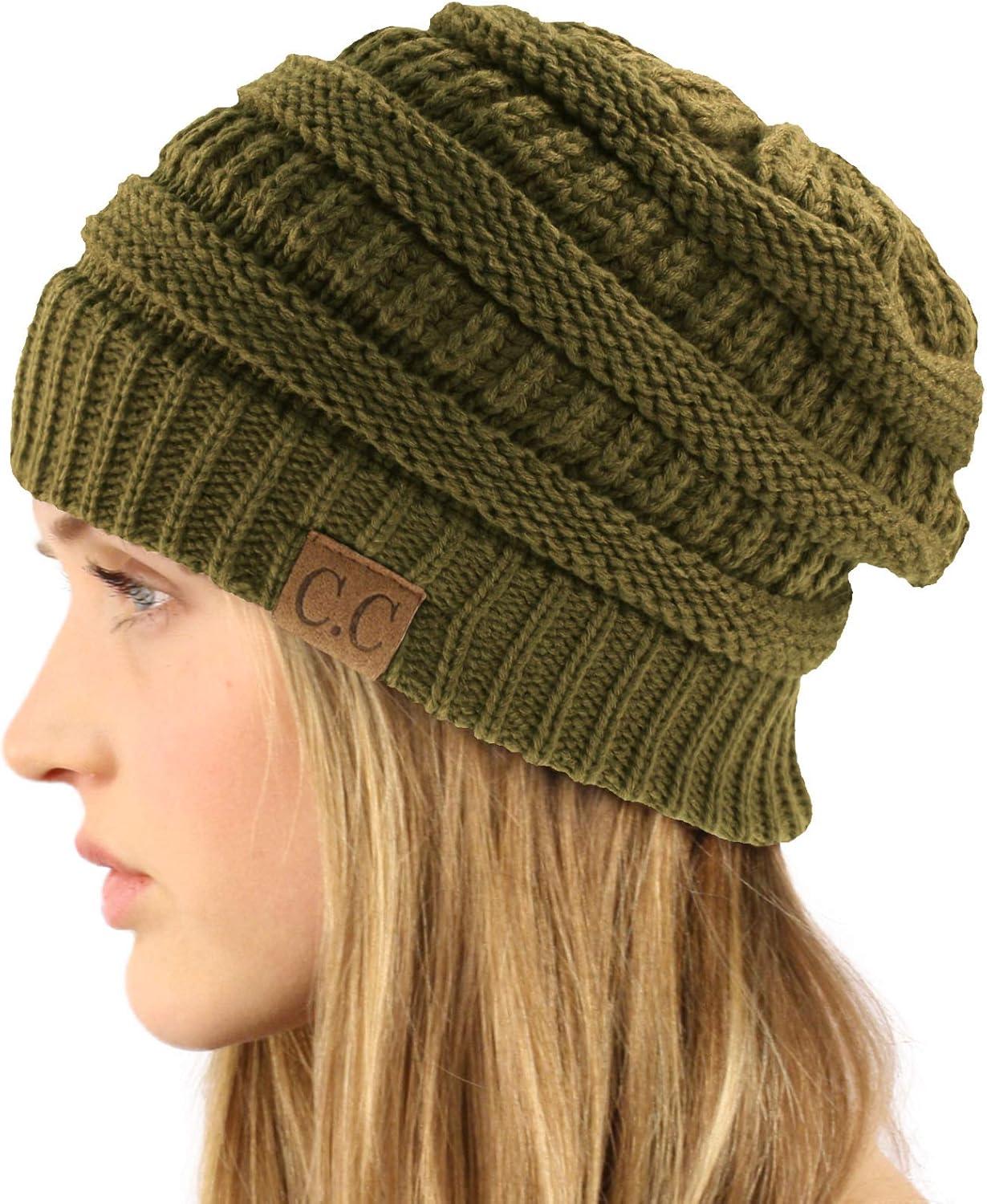 imageCC Classic Winter Fall Trendy Chunky Stretchy Cable Knit Beanie HatSolid New Olive