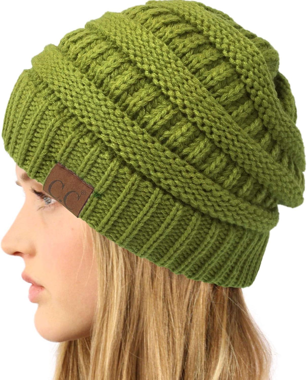 imageCC Classic Winter Fall Trendy Chunky Stretchy Cable Knit Beanie HatSolid Olive