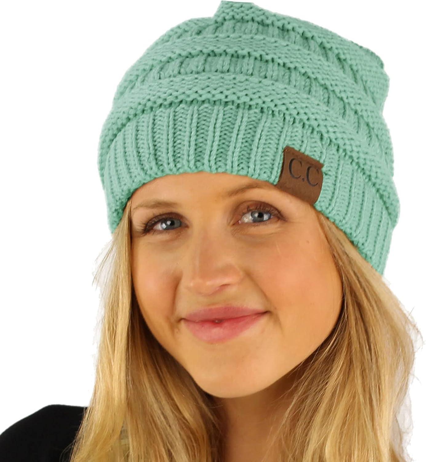 imageCC Classic Winter Fall Trendy Chunky Stretchy Cable Knit Beanie HatSolid Pale Mint