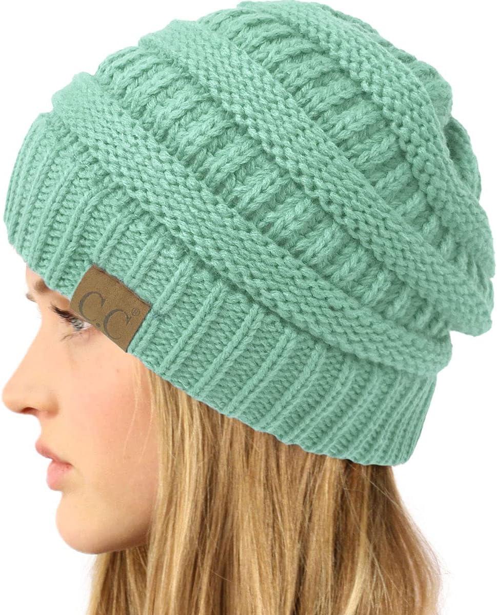 imageCC Classic Winter Fall Trendy Chunky Stretchy Cable Knit Beanie HatSolid Pale Mint
