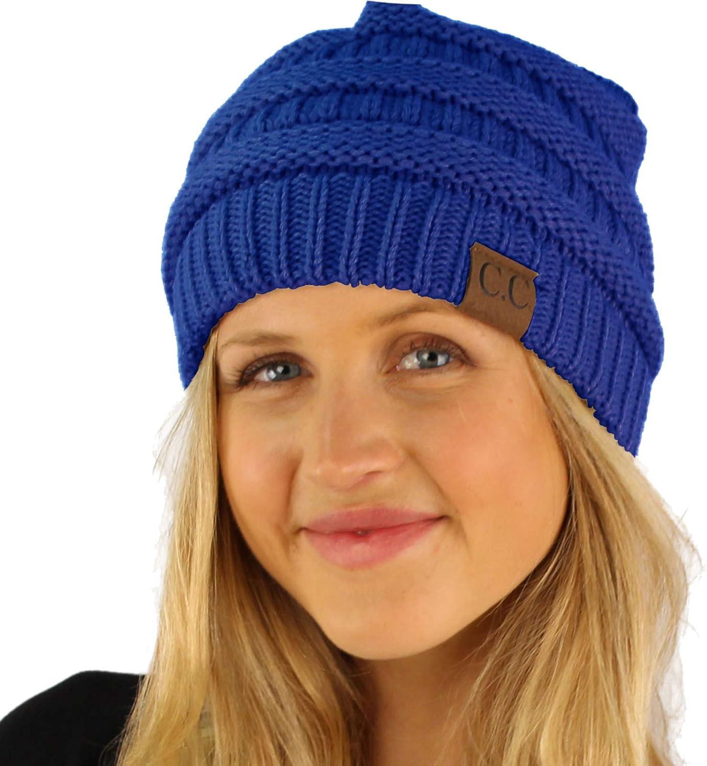 imageCC Classic Winter Fall Trendy Chunky Stretchy Cable Knit Beanie HatSolid Royal Blue