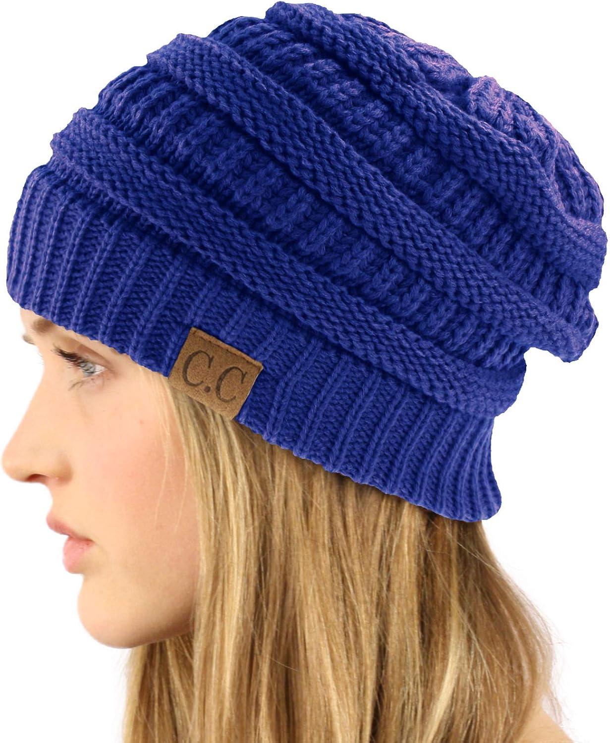 imageCC Classic Winter Fall Trendy Chunky Stretchy Cable Knit Beanie HatSolid Royal Blue