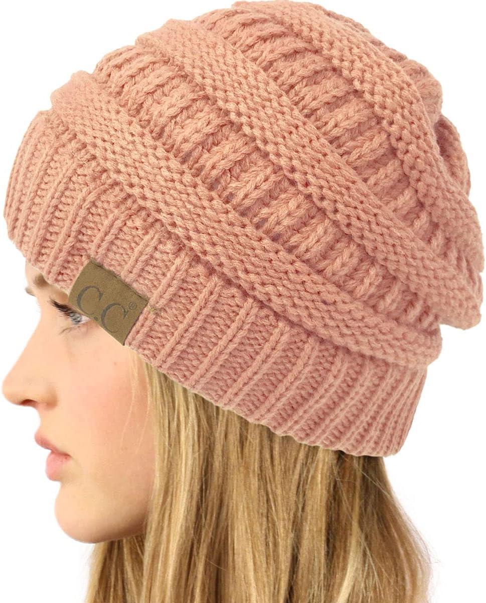 imageCC Classic Winter Fall Trendy Chunky Stretchy Cable Knit Beanie HatSolid Salmon Pink