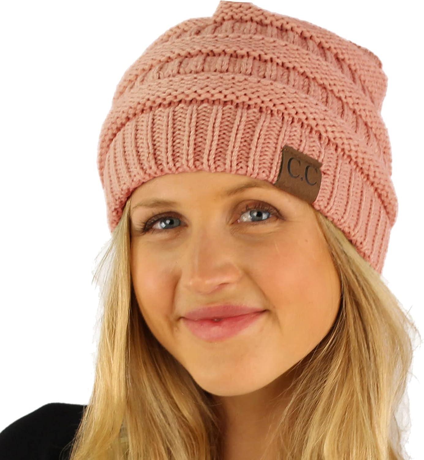 imageCC Classic Winter Fall Trendy Chunky Stretchy Cable Knit Beanie HatSolid Salmon Pink